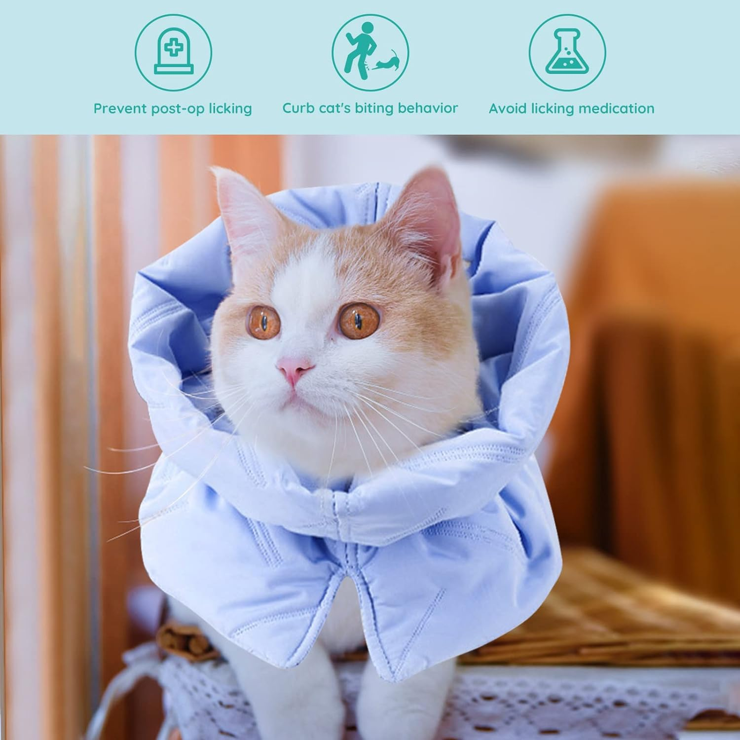 Cat Recovery Collar, Soft Adjustable Cat Cone Alternative, Lightweight Waterproof Fasteners Collars for Cats Kittens Puppies, after Surgery Stop Licking and Daily Use (Blue, M(Neck7.9-13.8")) image number 6