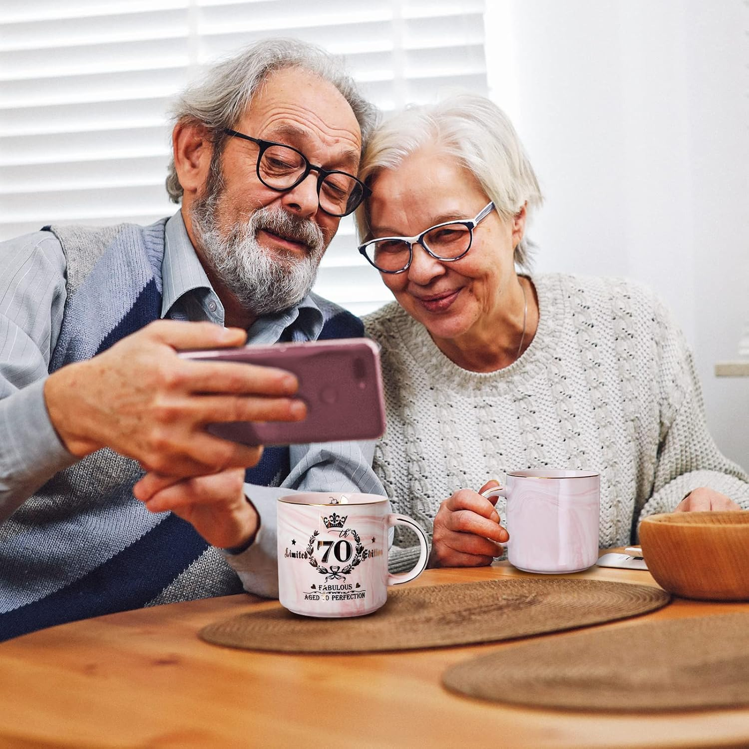 70Th Birthday Gifts for Women - 14Oz Pink Aged to Perfection Seventy Birthday Mug Printed with Gold - Happy Birthday Keepsakes Presents for 70 Years Old Grandma Mum Nanny, with Gift Box Lid Card Spoon image number 2