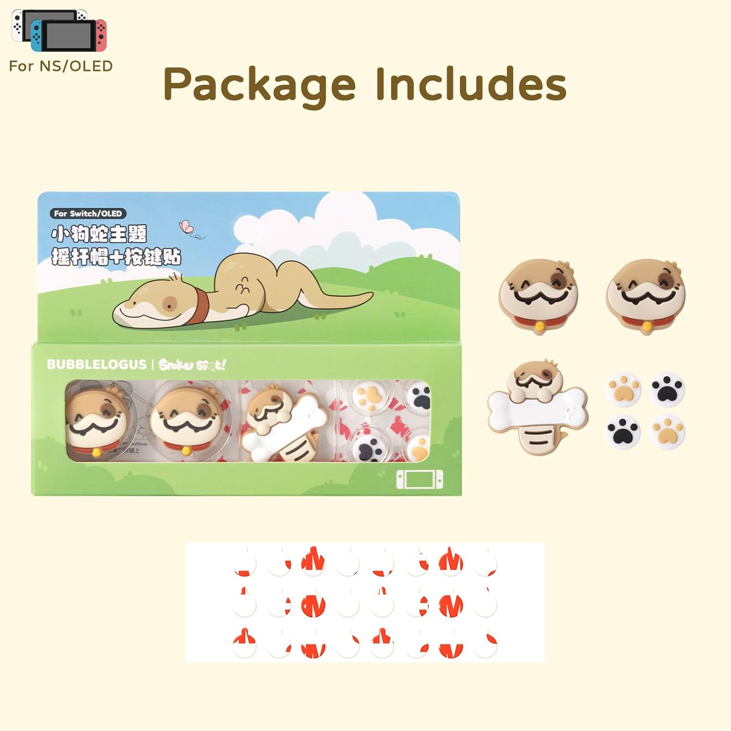 BUBBLELOGUS Soft Silicone ABXY Key Buttons Sticker Joystick Cover, Cute Cross D-Pad Button Caps Thumb Grips Set for Nintendo Switch/Oled Controller - Snake Spot image number 5