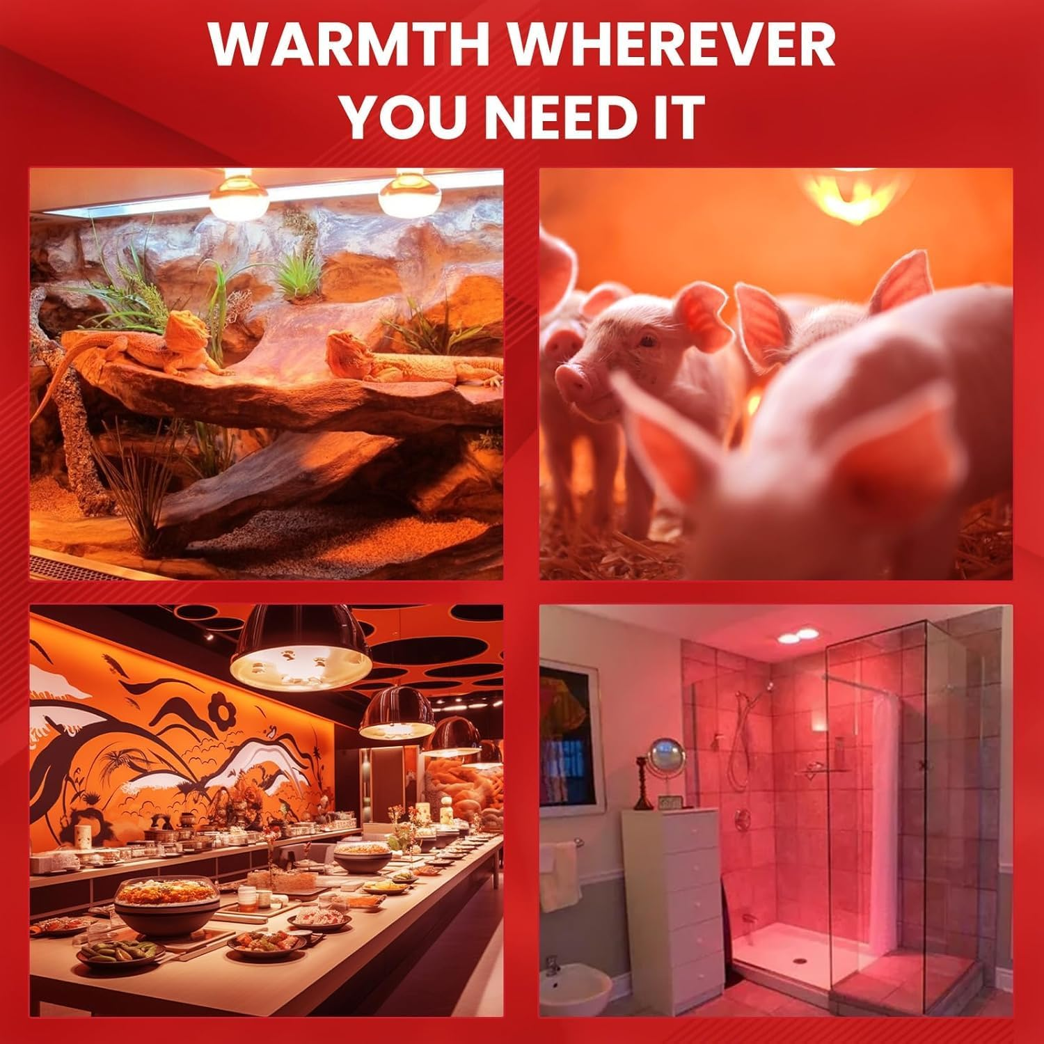 Glowup 250W Infrared Heat Lamp Bulbs, E27 Poultry Heat Lamp Bulb Dimmable R125 Infrared Basking Reflector Bulb, Food Insulation Lamp Bulb, for Food Service & Chicks, Turtles, Geckos, 2-Pack