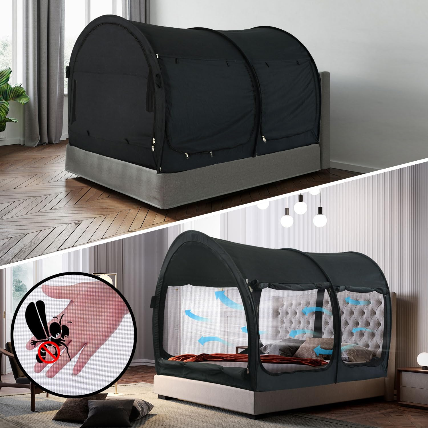 Alvantor Bed Canopy Tents Dream Privacy Space Sleeping Tents Indoor Pop up Portable Frame Curtains Breathable Cottage (Mattress Not Included) Reducing Light