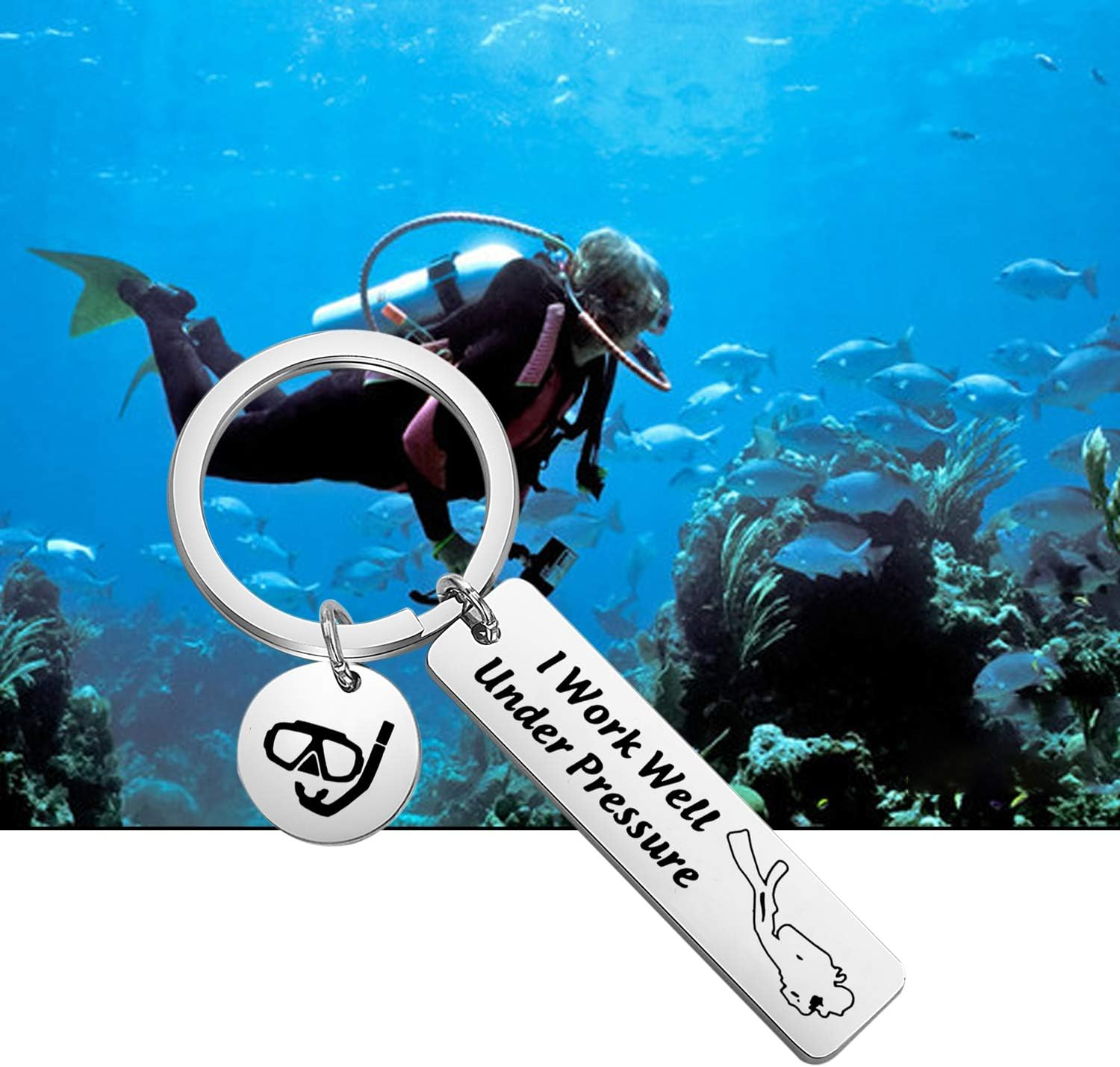 CENWA Scuba Diving Gift Scuba Diver Gift I Work Well under Pressure Keychain Extreme Sports Jewelry Great Gift for Divers image number 2