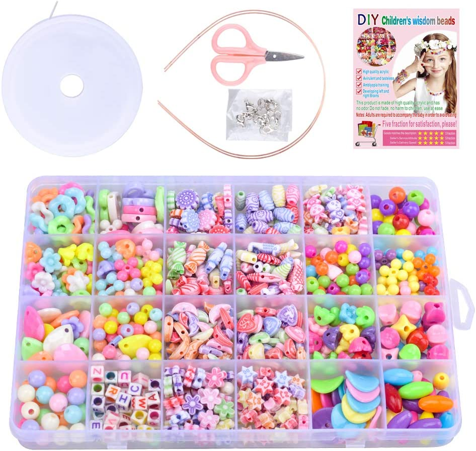 Bracelet Making Kits for Girls Kids: Children DIY Bead Set 4-9 Year Old Kids Girls Birthday Gift Present Aged 3 4 5 6 7 Girls Ideal Gift Wisdom Bead Set (Pink)