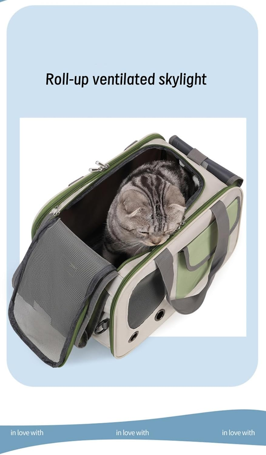 Collapsible Airline Approved Pet Carrier for Cats & Dogs up to 17 Lbs &ndash; Soft-Sided Travel Carrier with Breathable Mesh, Roll-Up Curtain & Easy-Clean Design (Green+Beige) - Grey+Black image number 4