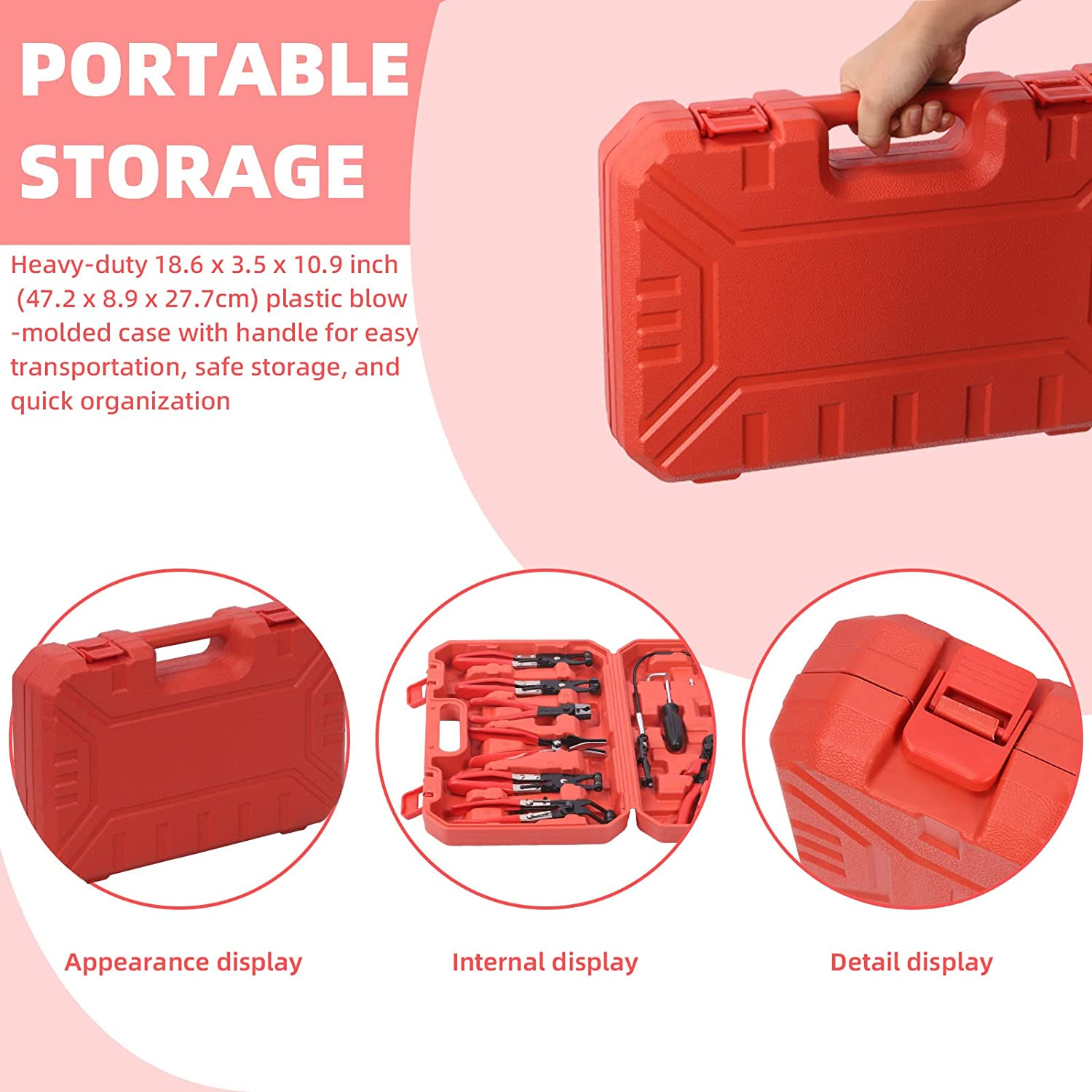 Glarks 9Pcs Red Flexible Hose Clamp Pliers Set, Long Reach Spring Wire Clip Plier Hose Clamp Pliers Remover Kit for Replacement of Fuel, Oil, Water Hose