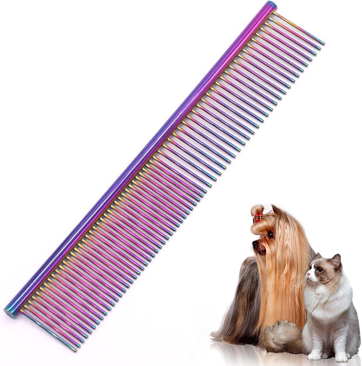 One Pair Stainless Steel Pet Comb Comfortable Add Fun Dog Combs Grooming Tangled Short Long Hair Fur Detangling Comb Tool for Dog Cat Pet image number 1