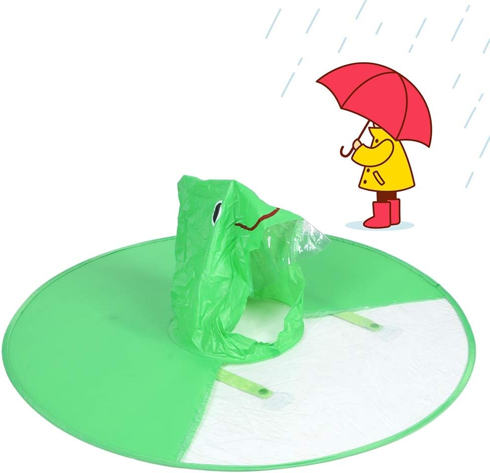 UFO Raincoat Kids, Reusable Foldable Kids UFO Rain Umbrella Hat with Cute Design, Hand Free Foldable Raincoat Cap, Kids Rain Wear(Green) image number 1
