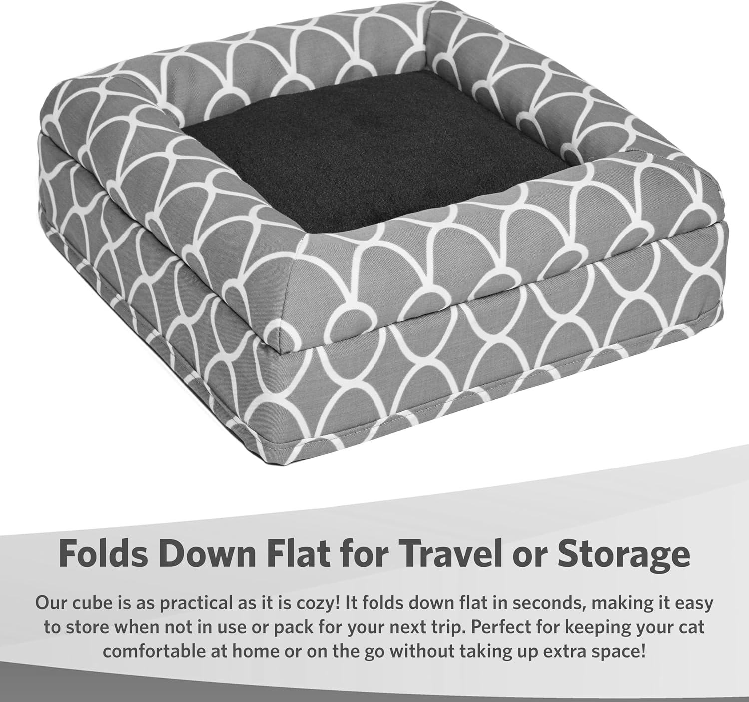 Cat Cube Cozy Cat House/Cat Condo in Fashionable Gray Geo Print 15.5L X 15.5W X 16.5H Inches image number 3