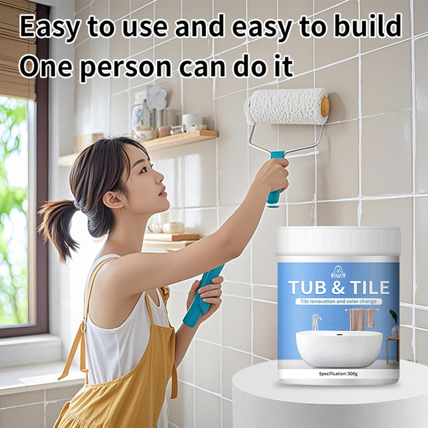 Tub and Tile Paint Kit, Bath Enamel Paint White Repair, 500G White Enamel Touchs-Up Paint, No Undercoat Needed - for High Moisture Surfaces - High Gloss- for Bathtubs, Tiles, Sinks, Showers image number 1