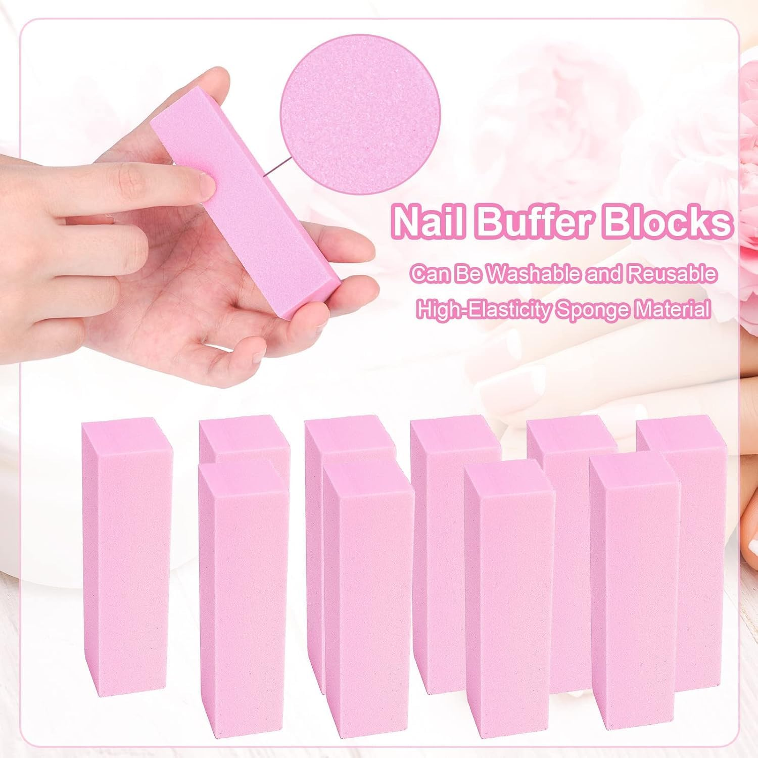 Professional 10 Pcs Nail Buffer Blocks - 120 Grit Nail Sanding Blocks for Natural & Acrylic Nails - Pink Manicure/Pedicure Tools for Salon & Home Gel Nails Care image number 5