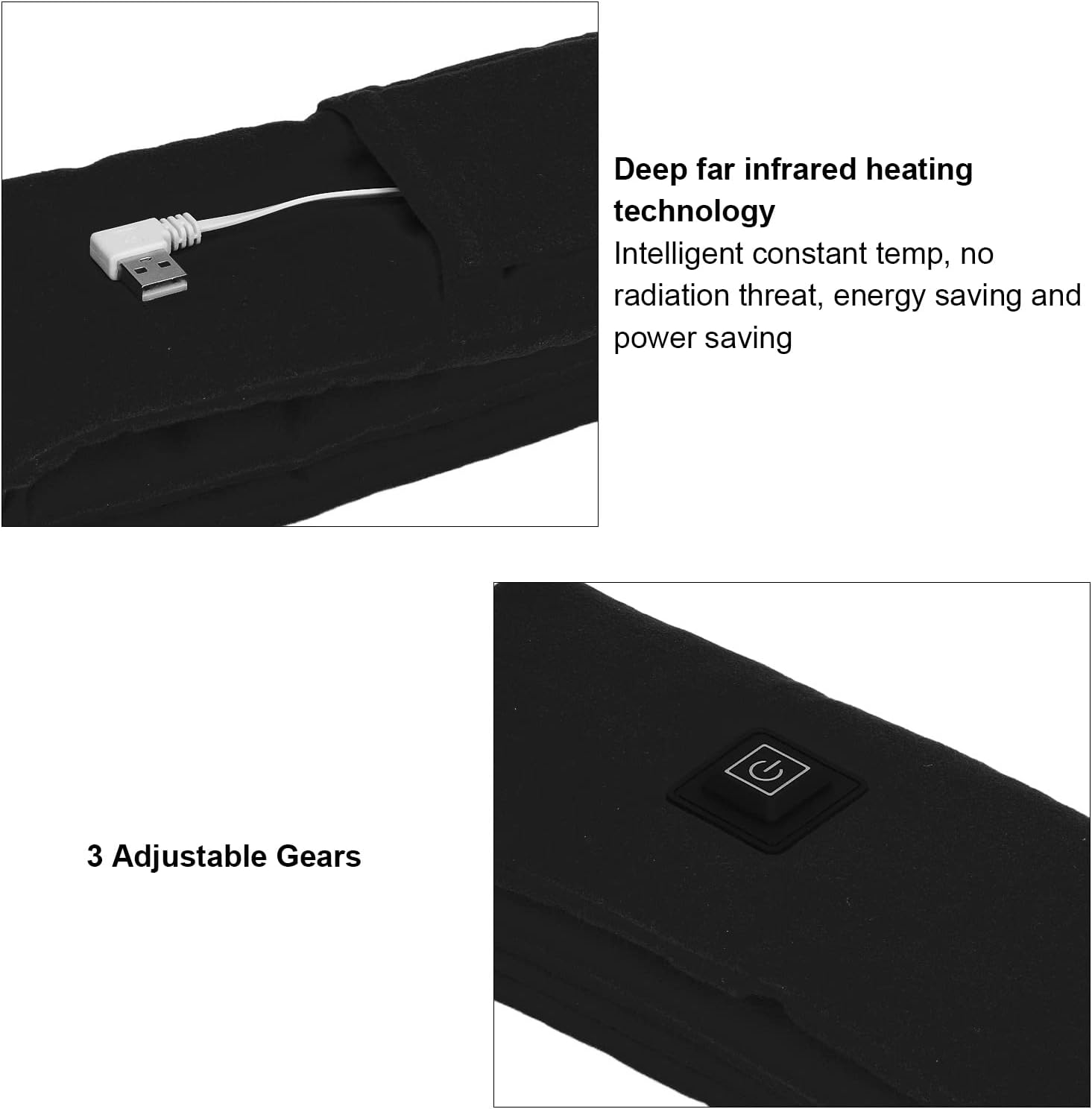 Neck Heating Pad, 3 Adjustable Gears USB Powered Intelligent Constant Temp Washable Electric Heating Scarf, Skin Friendly Heated Neck Warmer, Heated Neck Wrap for Adults Children Elderly(Black) image number 2