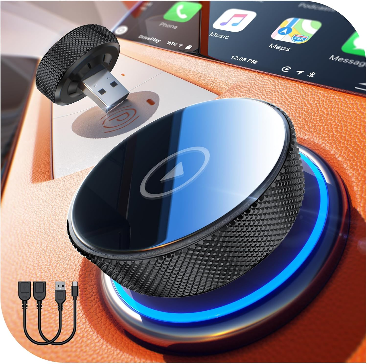 Vervex Car Play Adapter Upgrade Wired Carplay to Wireless, Mini USB Design for Apple Carplay Android Auto Wireless Adapter,Plug & Play, Auto Fast Stable Connect Car Play for Lphone Android image number 5