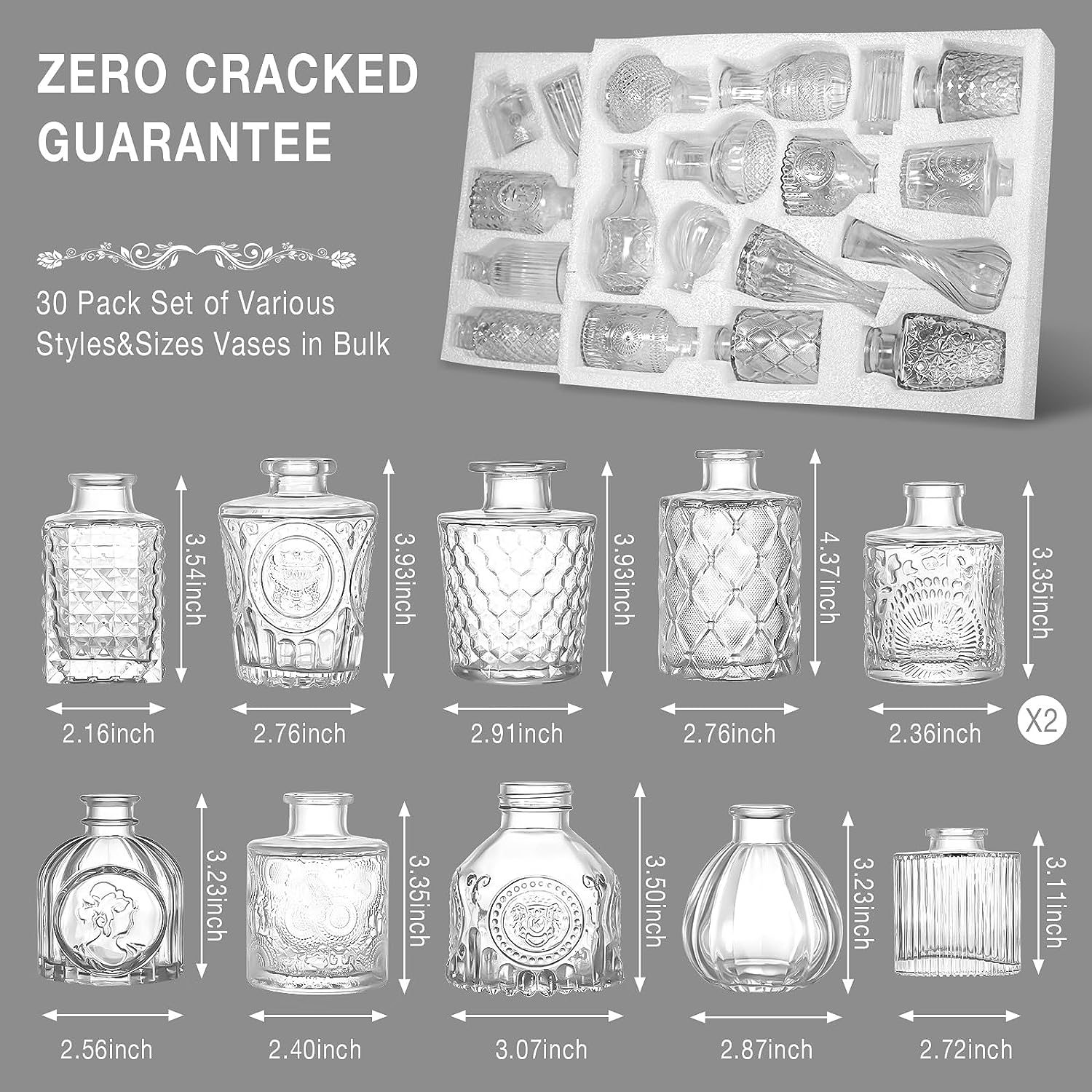 HOXHA Glass Bud Vase Set of 30 Clear Glass Vases for Wedding Table Decorations Centerpieces Small Vintage Flower Vase in Bulk Mini Bottles Vases for Home Party Events, 30 Pack image number 6