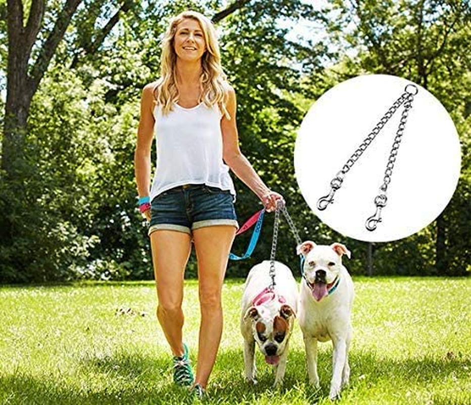 Metal Double Dog Lead for Two Dogs - No Tangle Coupler Chain Leash for Walking Training (4.0Mm*70Cm) image number 4