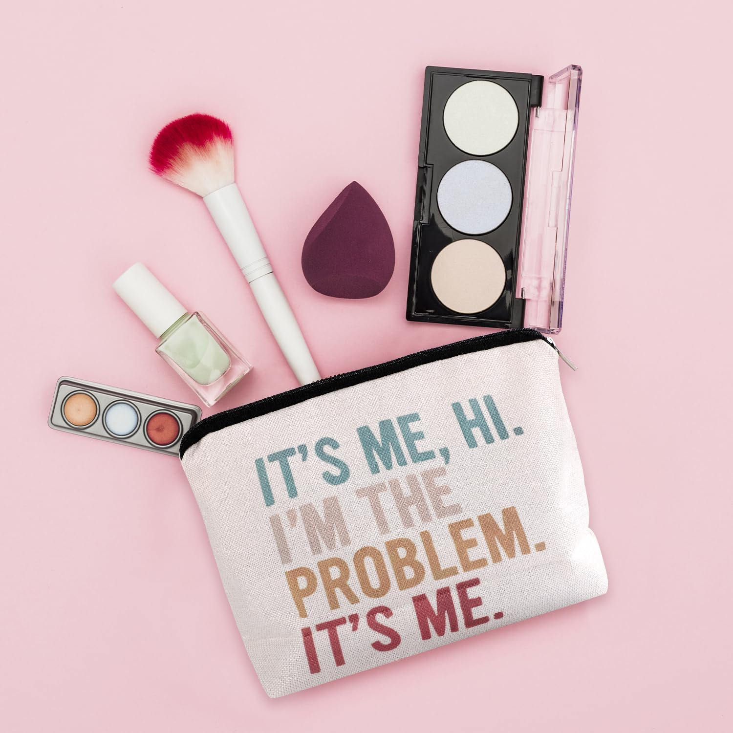 NQEUEPN It'S Me Hi I'M the Problem It'S Me Makeup Bag, 10.43X7.09 Inch Humor Cosmetic Bags with Zipper Beach Travel Pouch Funny Sarcastic Cosmetic Bag Goodie Bags for Women Bestie Gift, White, M image number 5