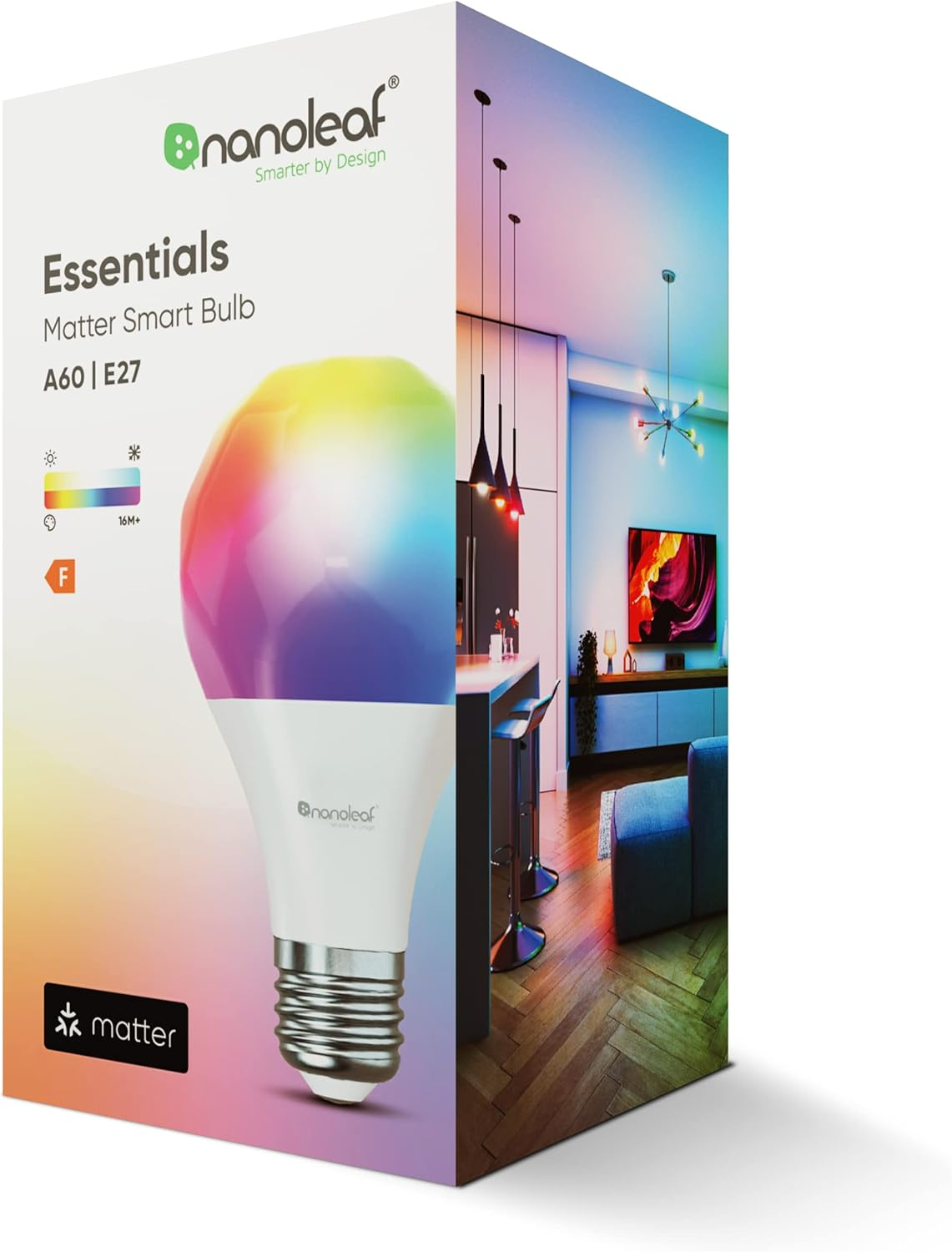 Nanoleaf Essentials Smart LED Colour-Changing Light Bulb (60W) - RGB & Warm to Cool Whites, App & Voice Control (Works with Apple Home, Google Home, Samsung Smartthings) (Matter E27 (1 Pack))