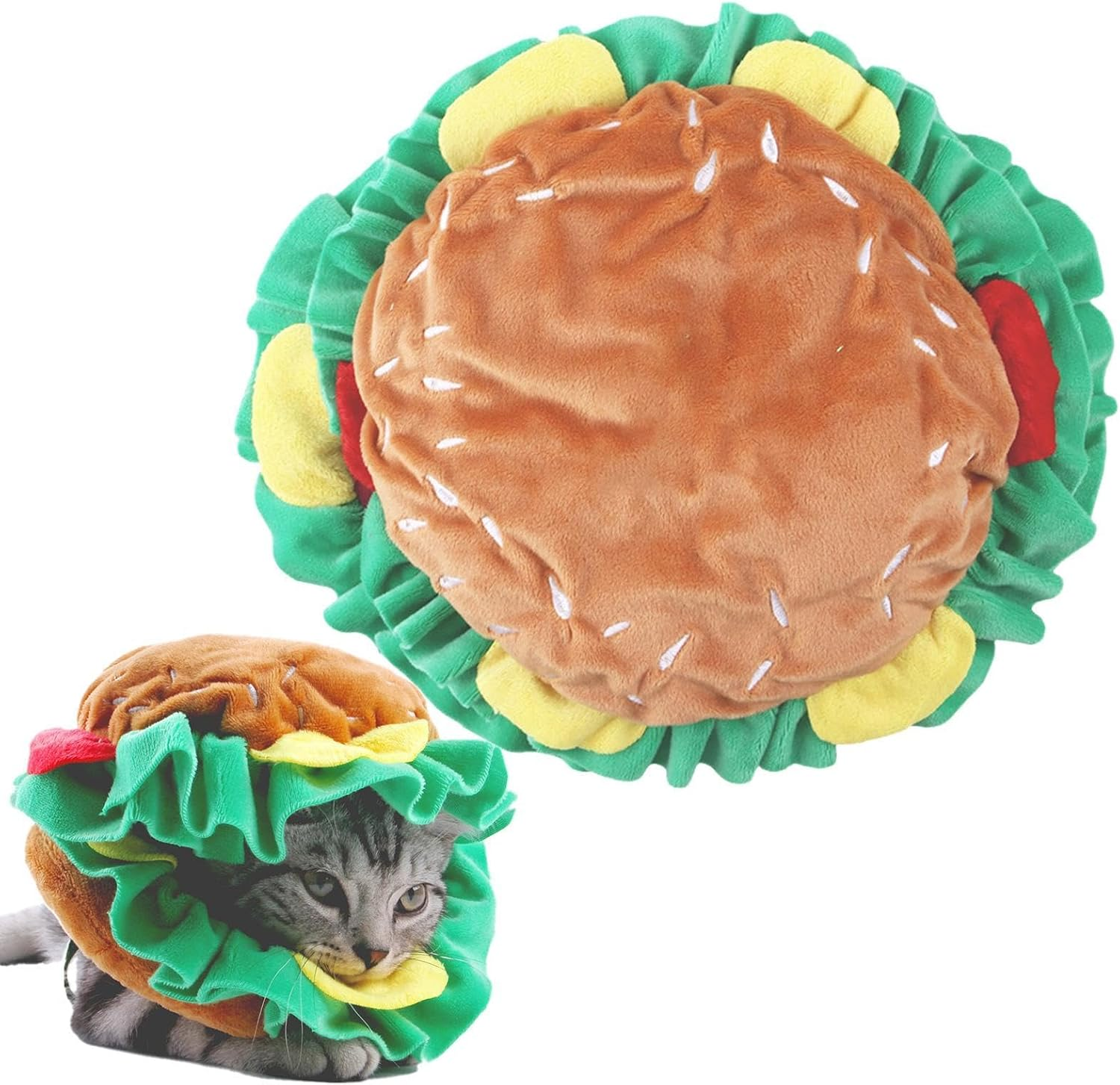 Pet Clothing Hat, Cat Food Hat, Funny Hamburger Plush Collar, Pet Supplies, Costume Accessories, Adjustable Cosplay Headwear for Christmas Birthday image number 1