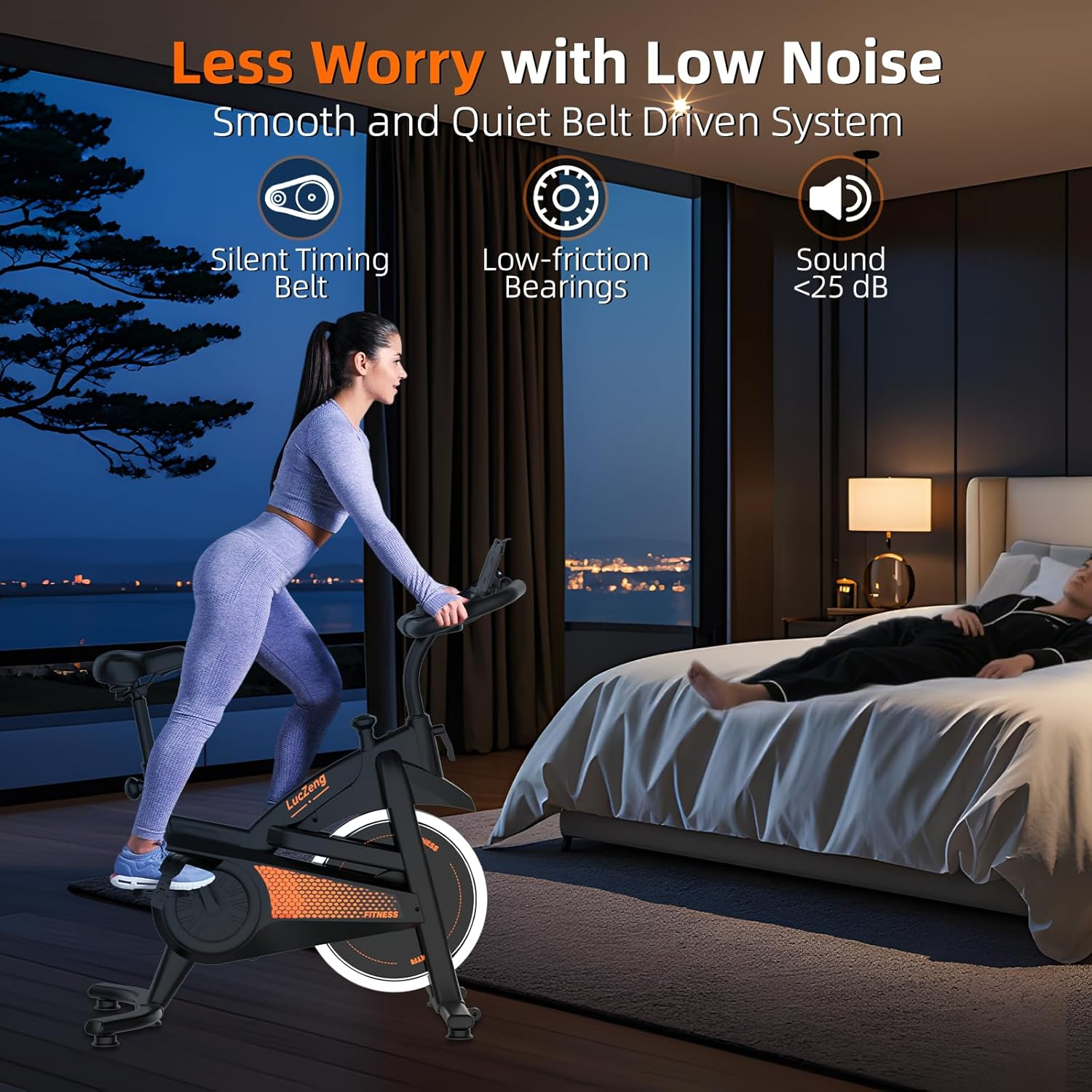 【Update】Luczeng Exercise Bike, Stationary Bike for Home with Heart Rate Monitoring, Indoor Spin Bike with Silent Belt Drive, Heavy Flywheel, Comfortable Seat Cushion and Upgraded Digital Display image number 3