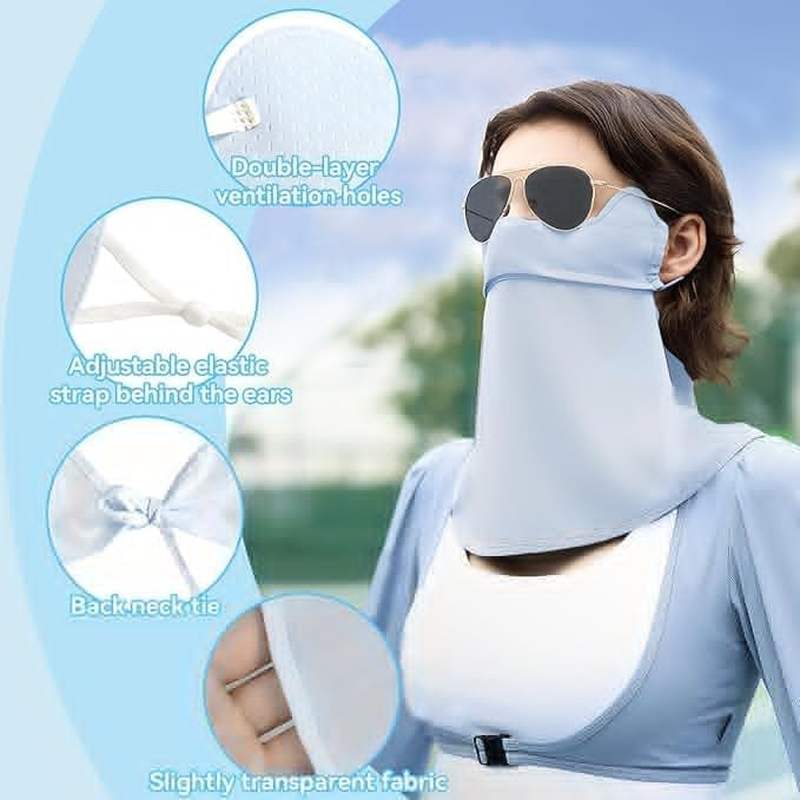 Breathable Cooling Face Cover Sunglasses 3 Set, Ice Silk Protection Earloop Neck Gaiter Scarf with Adjustable Straps, Multi-Functional Headwear Neck Cover for Men Women Summer Outdoor Sports image number 4
