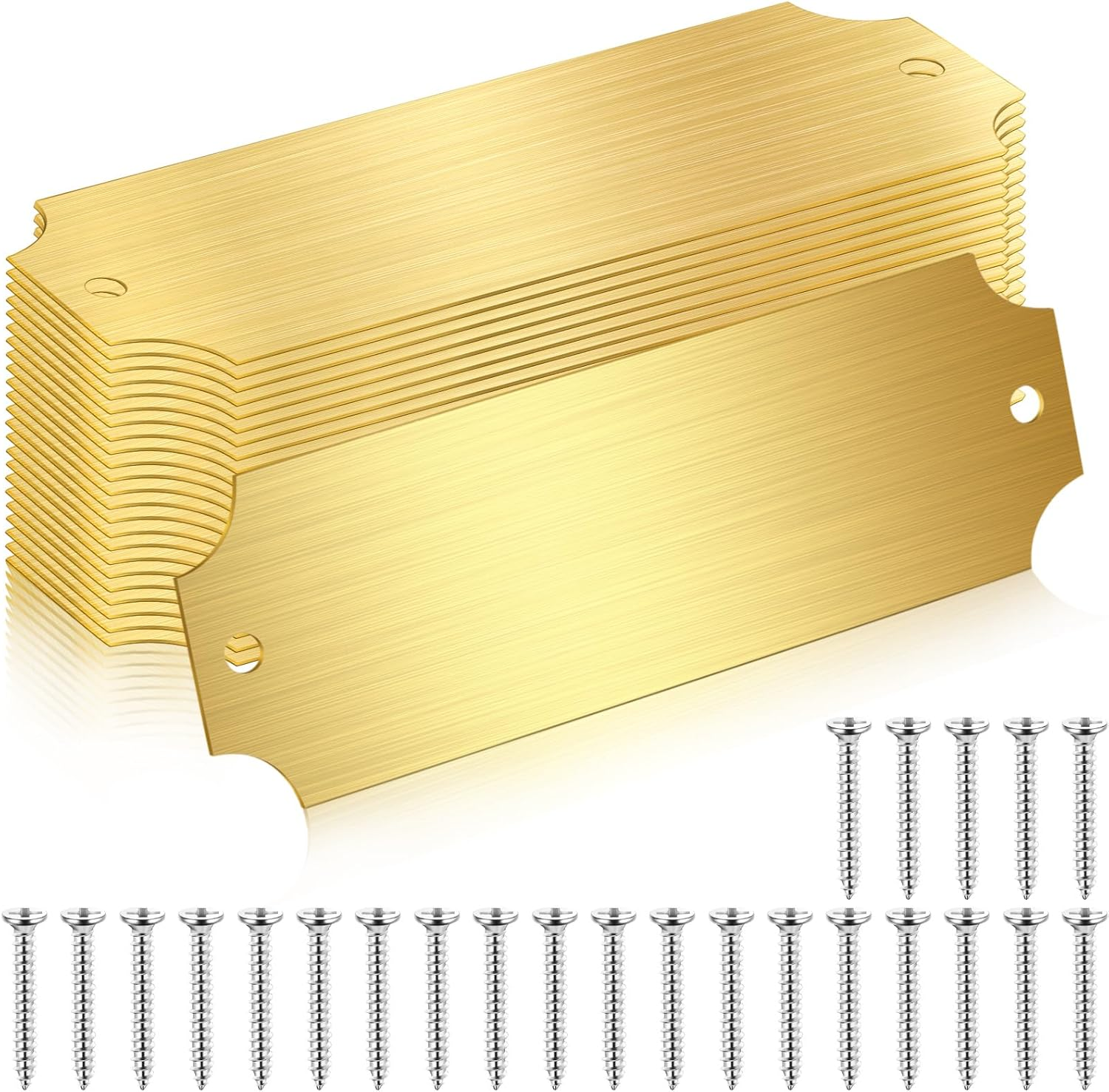 Yaocom 24 Pcs Name Plates Laser Engraved Brushed Solid Metal Plate Personalized Plaque Blank Name Tag with Adhesive Backing and Screws for Diy(Gold,Notched Corner) image number 6