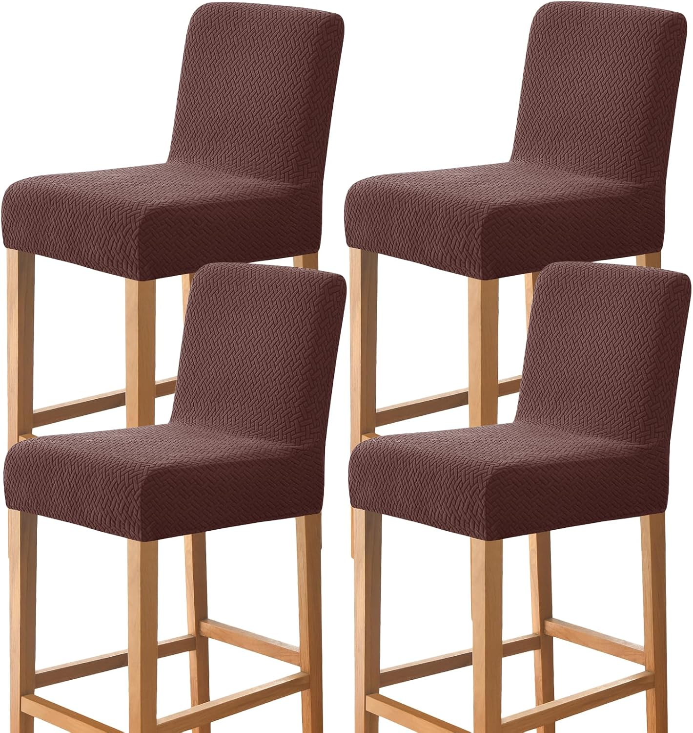 Gollense Bar Stool Covers Set of 4 Stretch Jacquard Barstool Slipcovers Washable Dining Chair Seat Covers with Back Removable Pub Counter Tall Chair Protectors for Kitchen Island Chairs (Khaki)