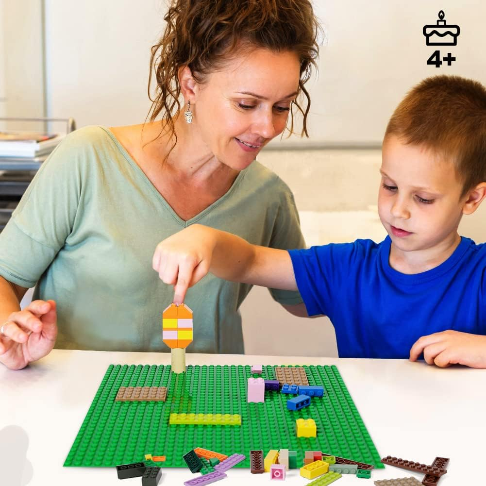 Lekebobor Classic Baseplates 10"X10" Building Brick, Compatible with Major Brands Building Base Plate, 4 Packs, Green - Multicolored image number 3