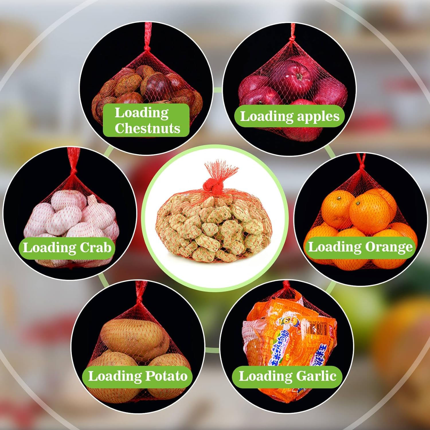 Sukh 90PCS Mesh Produce Bags - 24Inch Mesh Vegetable Bags Onion Storage Bags Net Produce Seafood Bags Net Bags for Vegetables Storage Fruits Seafood and Other Agricultural Products Red image number 4