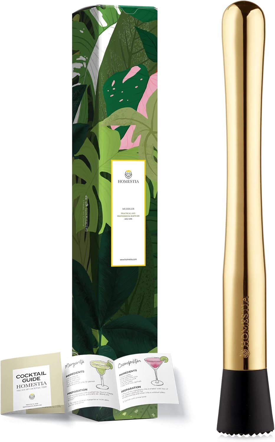 Homestia Drink Muddler for Cocktails - 10 Inch Professional Stainless Steel Muddler - Durable Cocktail Muddler Drink Smasher & Mojito Muddler - Wine Accessories Valentines Day Gifts (Black)