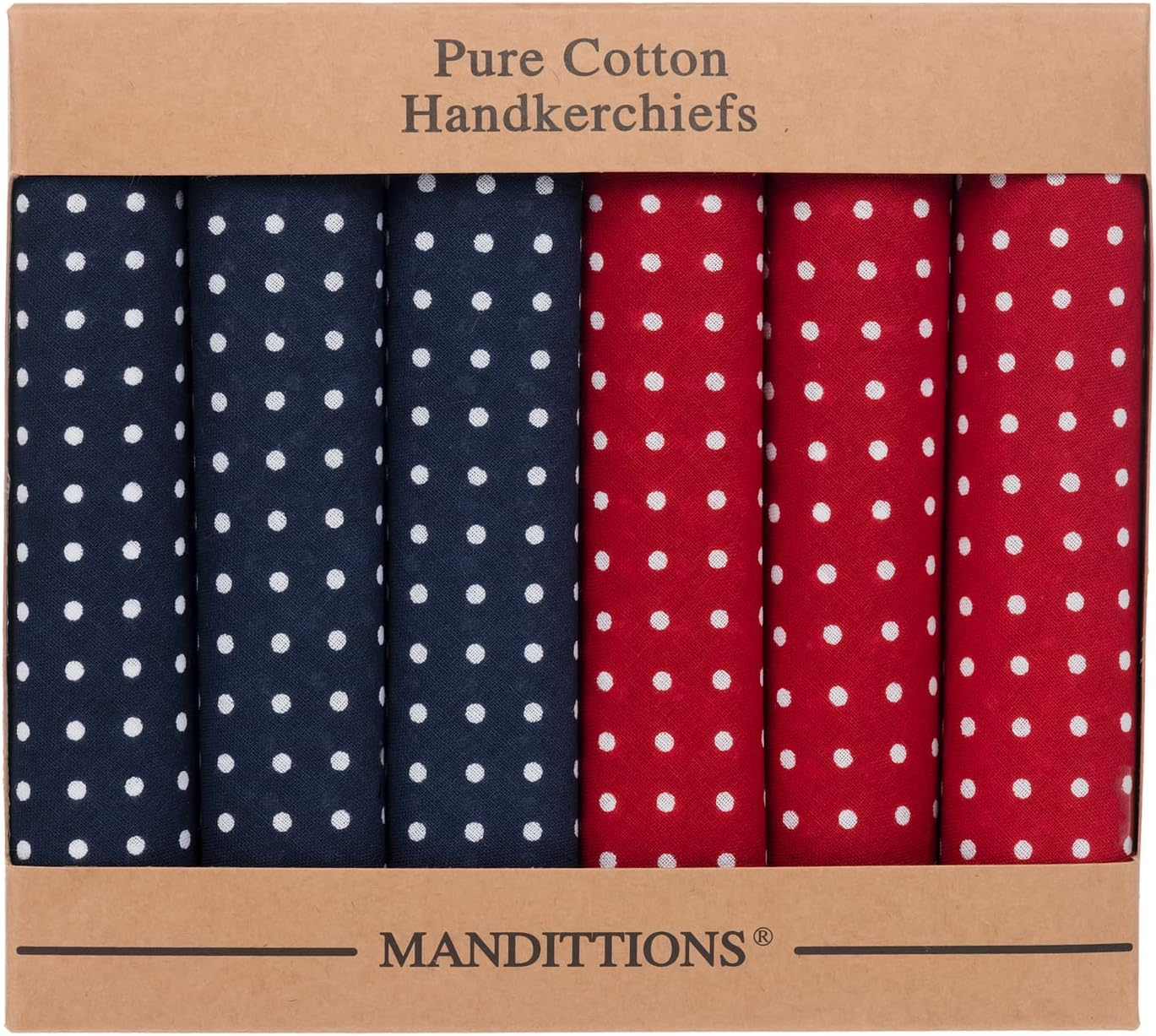 MANDITTIONS Packs of Spotted Cotton Handkerchiefs Navy Blue and Deep Red with White Spots image number 2