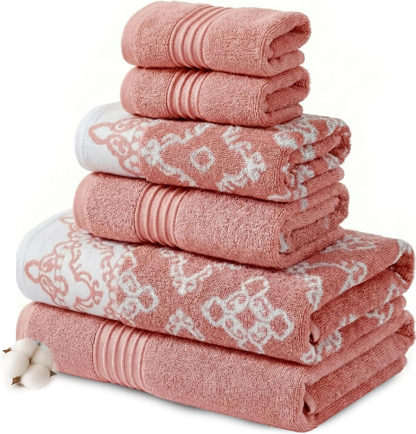Modern Threads 6 Piece Set, 2 Bath Towels, 2 Hand Towels, 2 Washcloths Yarn Dyed Jacquard/Solid Towel Set Charlize Stone