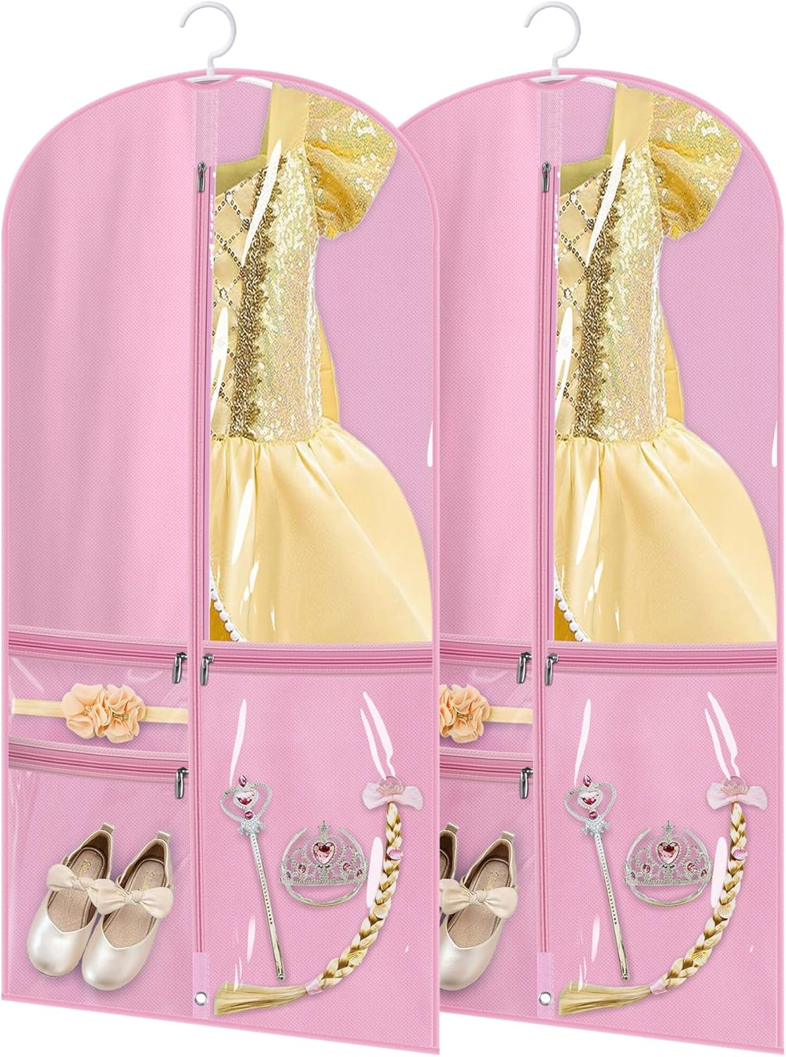 Kimbora Costume Dance Garment Bag with 3 Clear Zipper Pockets for Suits Dress Cover, Travel & Competitions Protector, Set of 2