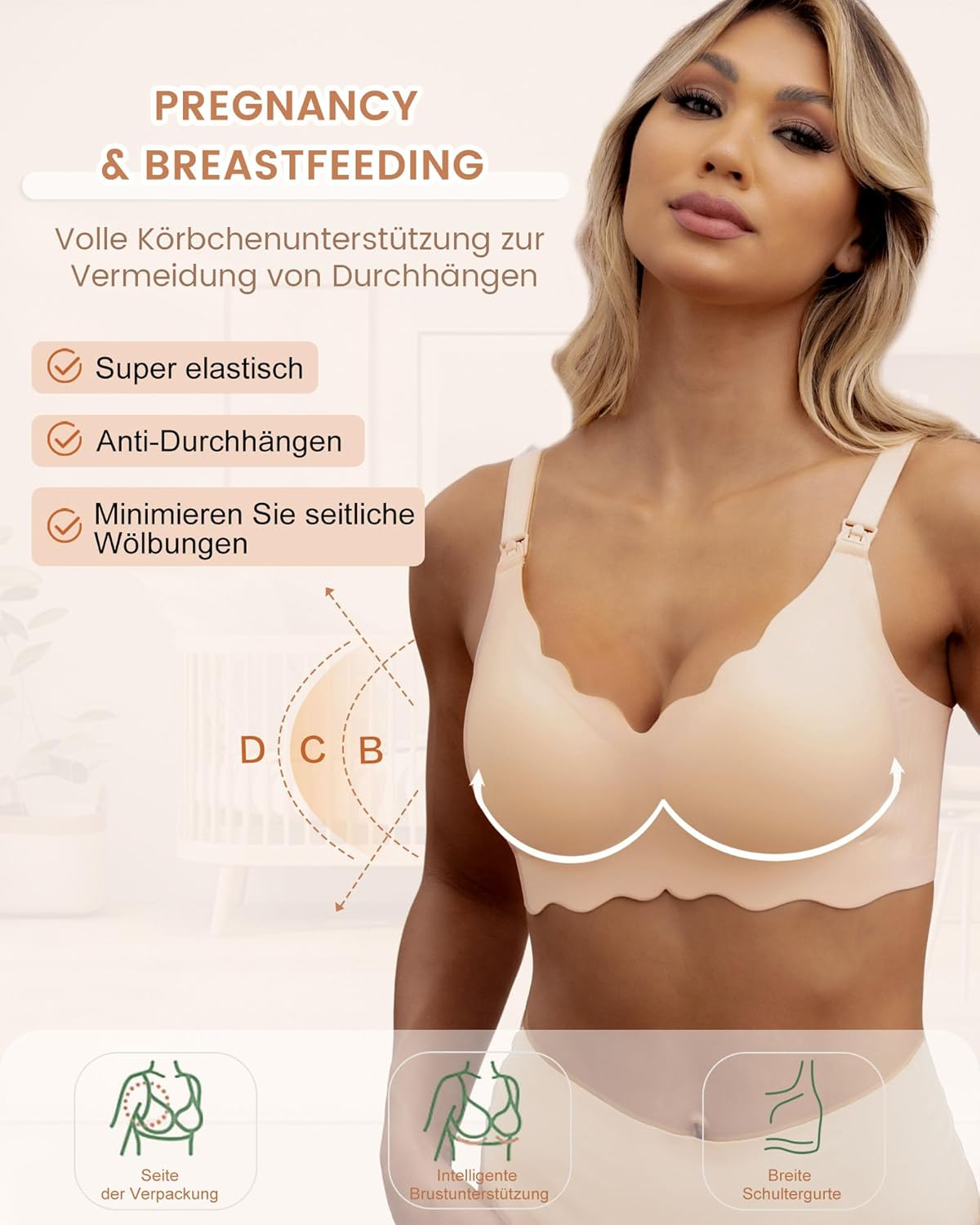 As Fairy Nursing Bras for Breastfeeding, Wireless Seamless Maternity Bra Ultra Comfort Pregnancy Sleep Bralette for Women, Beige-Double Front Shaft, S image number 6
