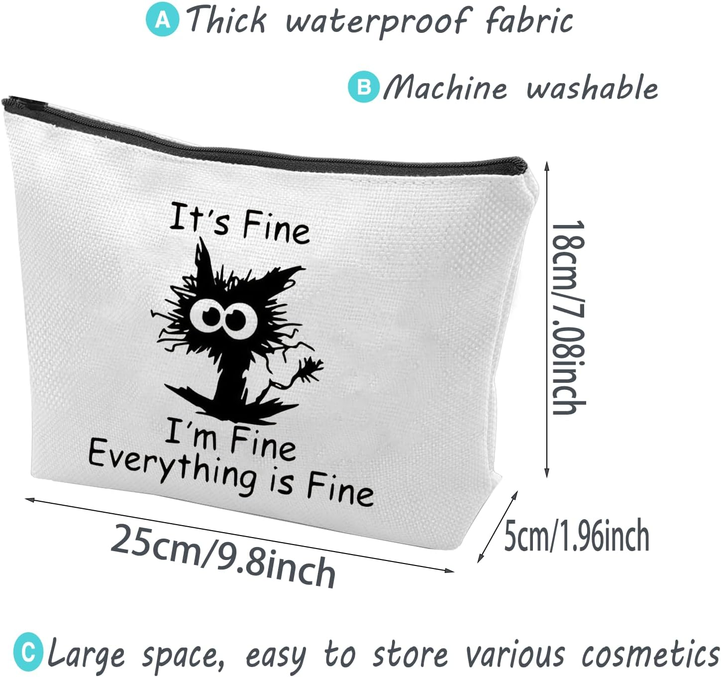 Cat Lover Gift Funny Black Cat Makeup Bag It'S Fine I'M Fine Everything Is Fine Cosmetic Bag Pocket Bag Pouch (It'S Fine MB-AU)