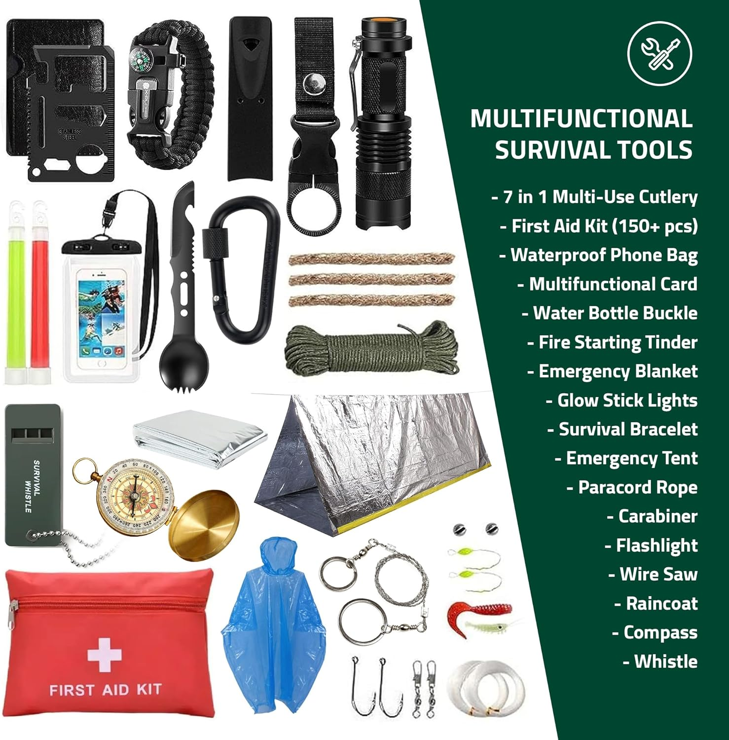 Survival Kit, 249 PCS Emergency & First Aid Kit with MOLLE System - Professional Tool for Camping, Earthquake, Adventure, Hiking & Hunting image number 4