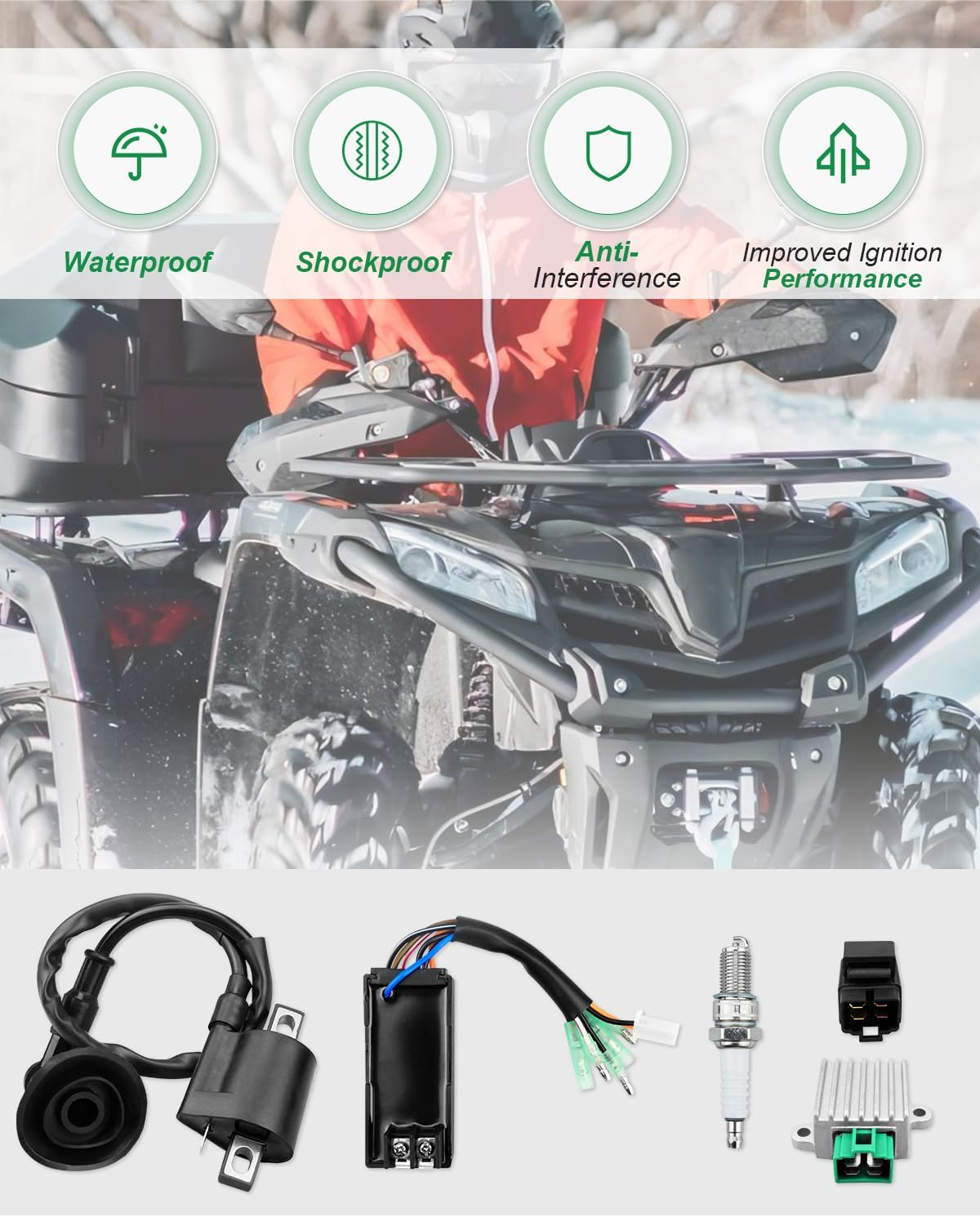 CDI Box Ignition Coil Kit Fits for Polaris Sportsman 90 Predator Scrambler 50 90 ATV, with Voltage Regulator Rectifier&Spark Plug&Starter Relay Solenoid image number 3