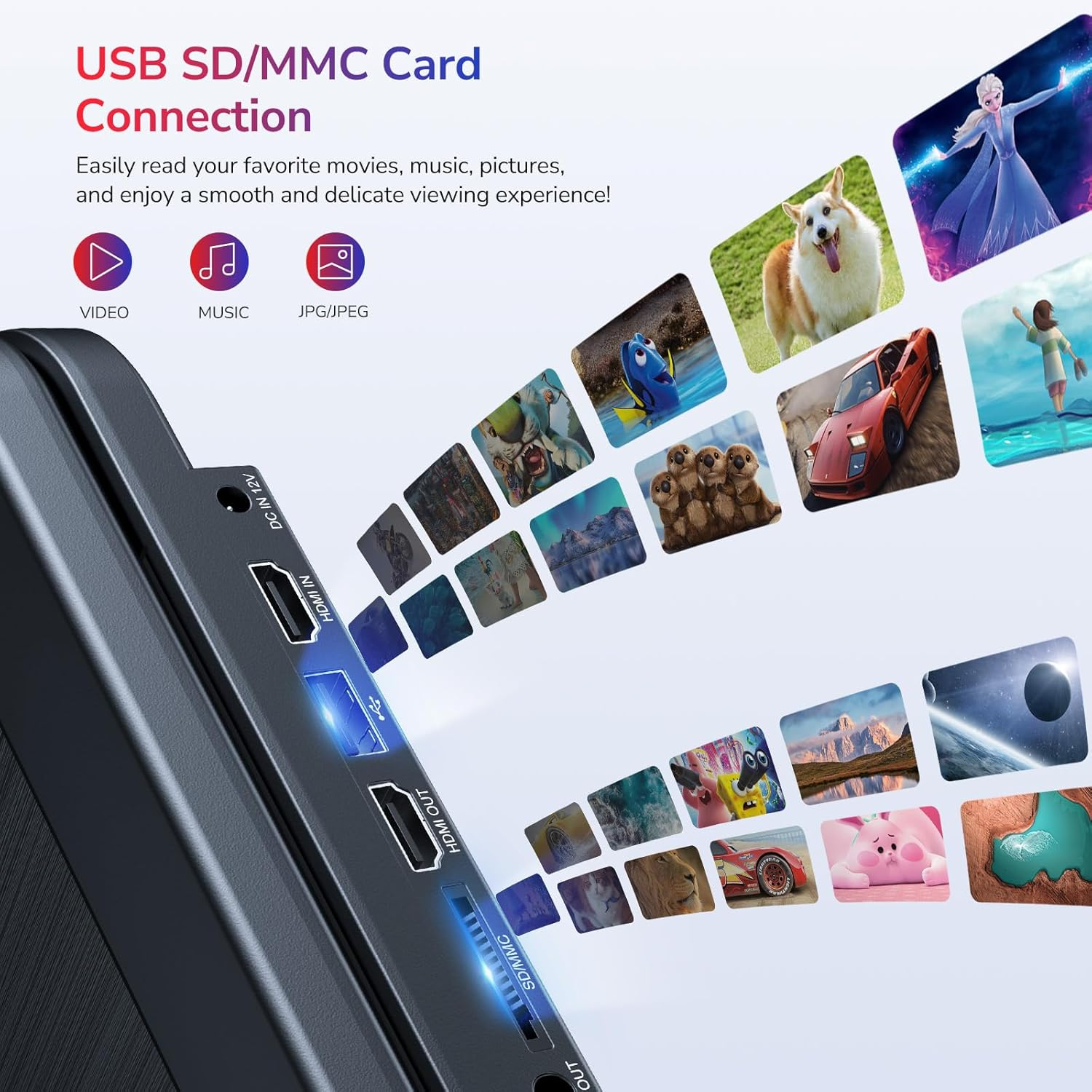 17.5" Portable Blu-Ray DVD Player with 15.4" 1920X1080 HD Large Screen, 5 Hours Battery, Surround Audio Sound, Support HDMI In/Out, USB/SD Card Reader, MP4 Video Playback, Sync TV image number 1