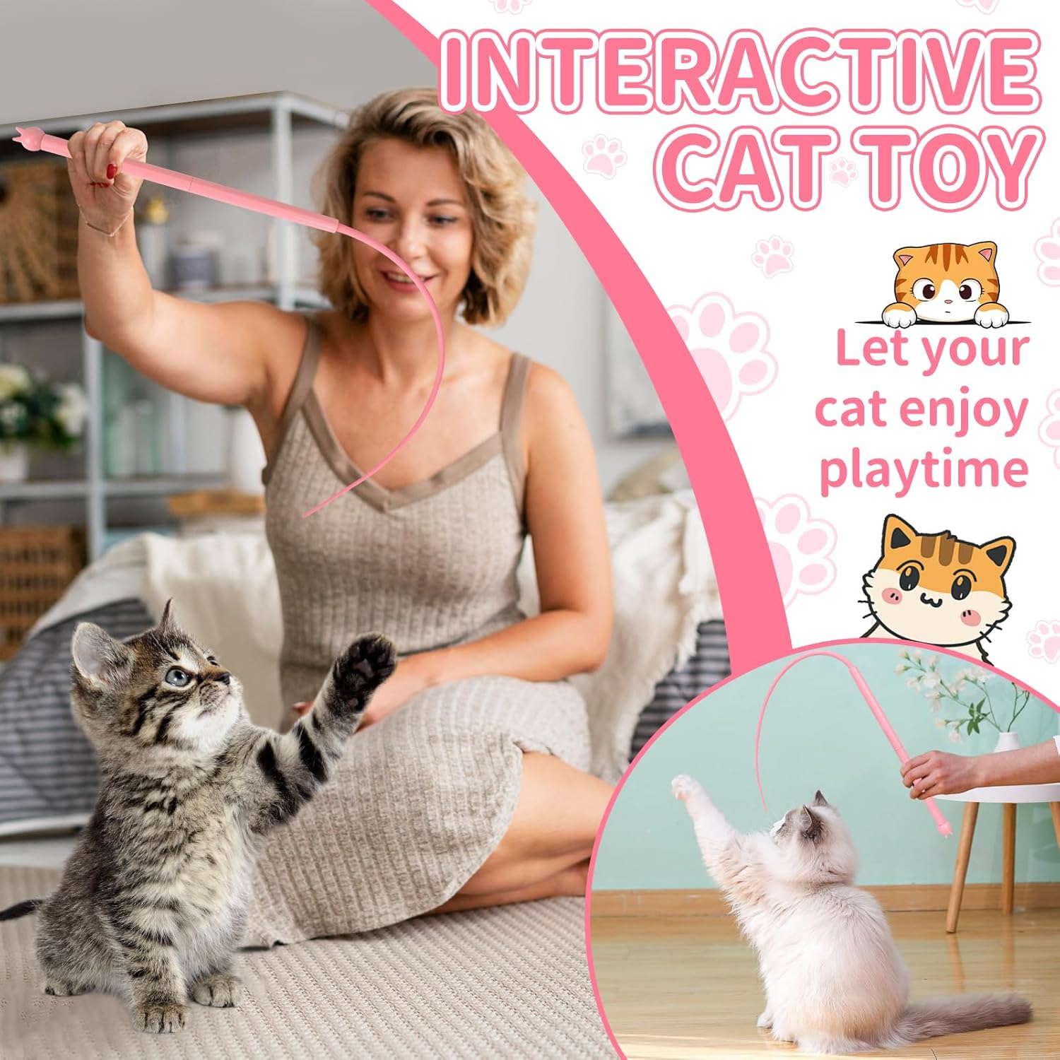 Cat Angel Long, Silicone Teaser Cat Wand Toy, Magic Tail Cat Toy, Cat Wand Interactive Cat Toy, Mouse Tail Teaser Cat Stick Cat Wand Toy for Indoor (A) image number 2