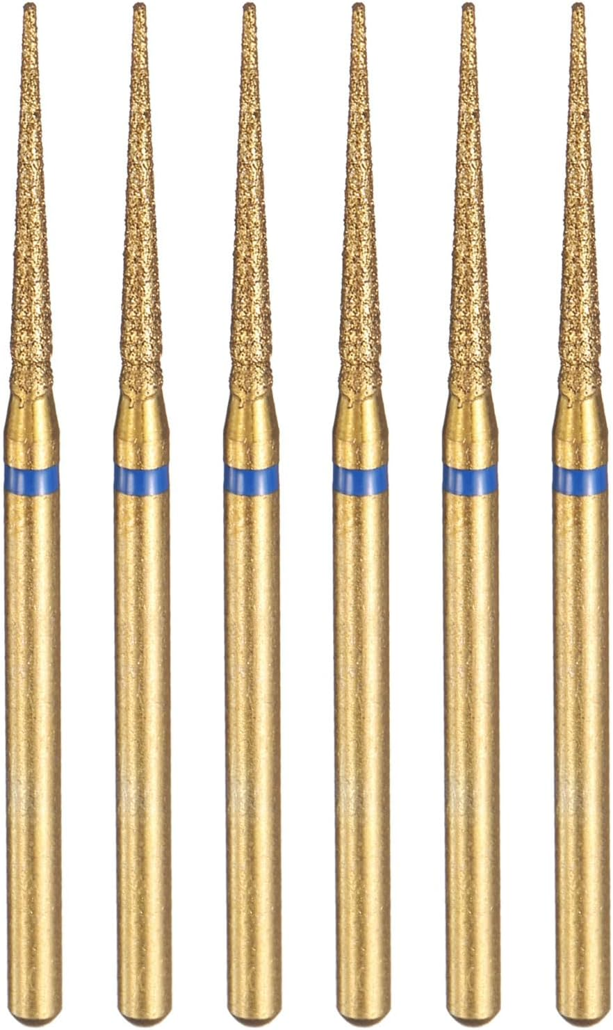 Sourcing Map 6Pcs 120-140 Grits Diamond Grinding Bit 2.2Mm Tapered Head 2.35Mm Shank 10Mm Length Titanium Plated Stone Sanding Drill Bits Rotary Tool for Nails Grinding Polishing