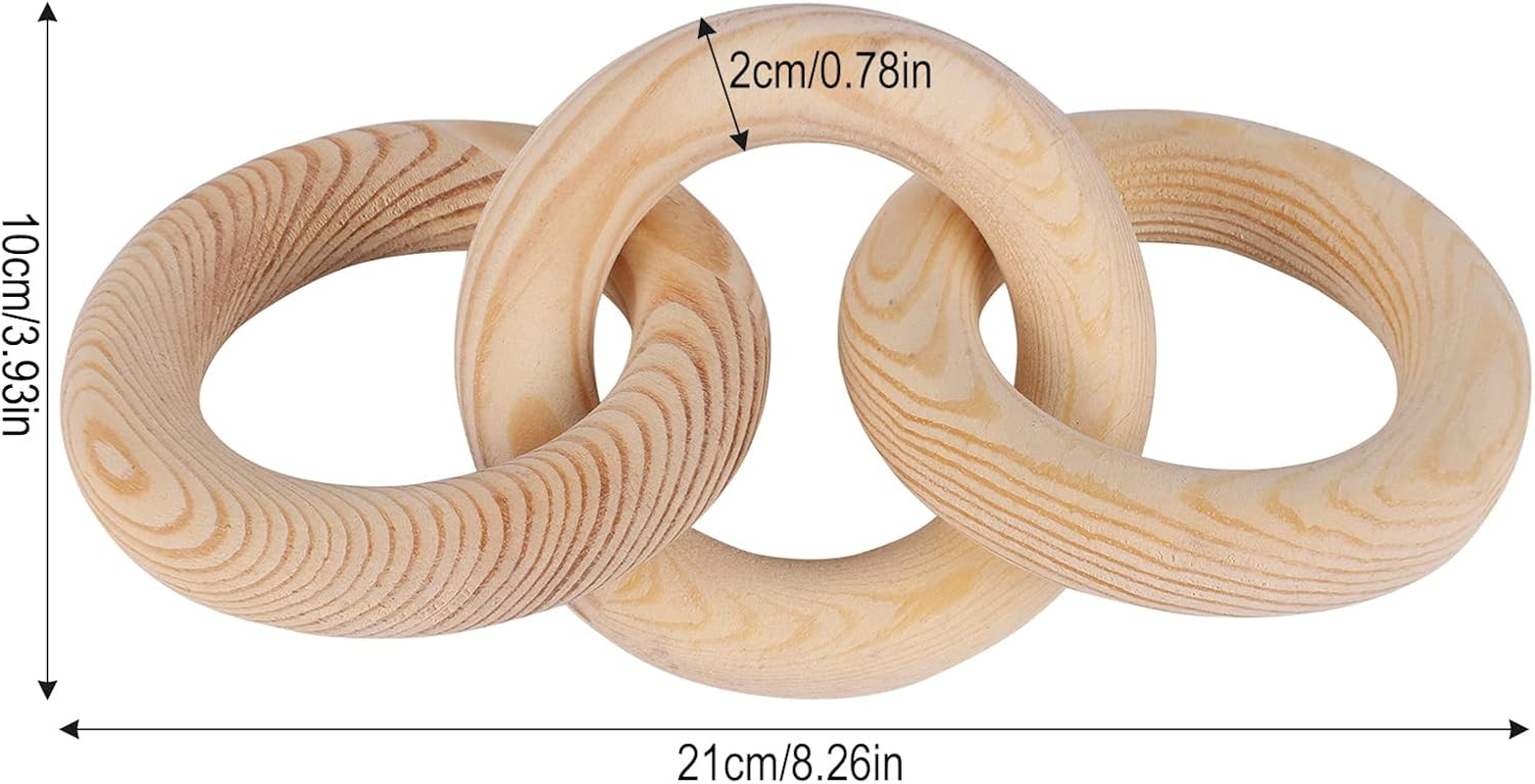 Wood Chain Link Decor 3-Link,8.3 Inch Length Wood Knot Decor,Wood Color Carved Decorative Chain Knot,Knot Decorative Object,Coffee Table Decor,Country Chain Knot Decor,Mom Gifts,Wooden Links - Black image number 3