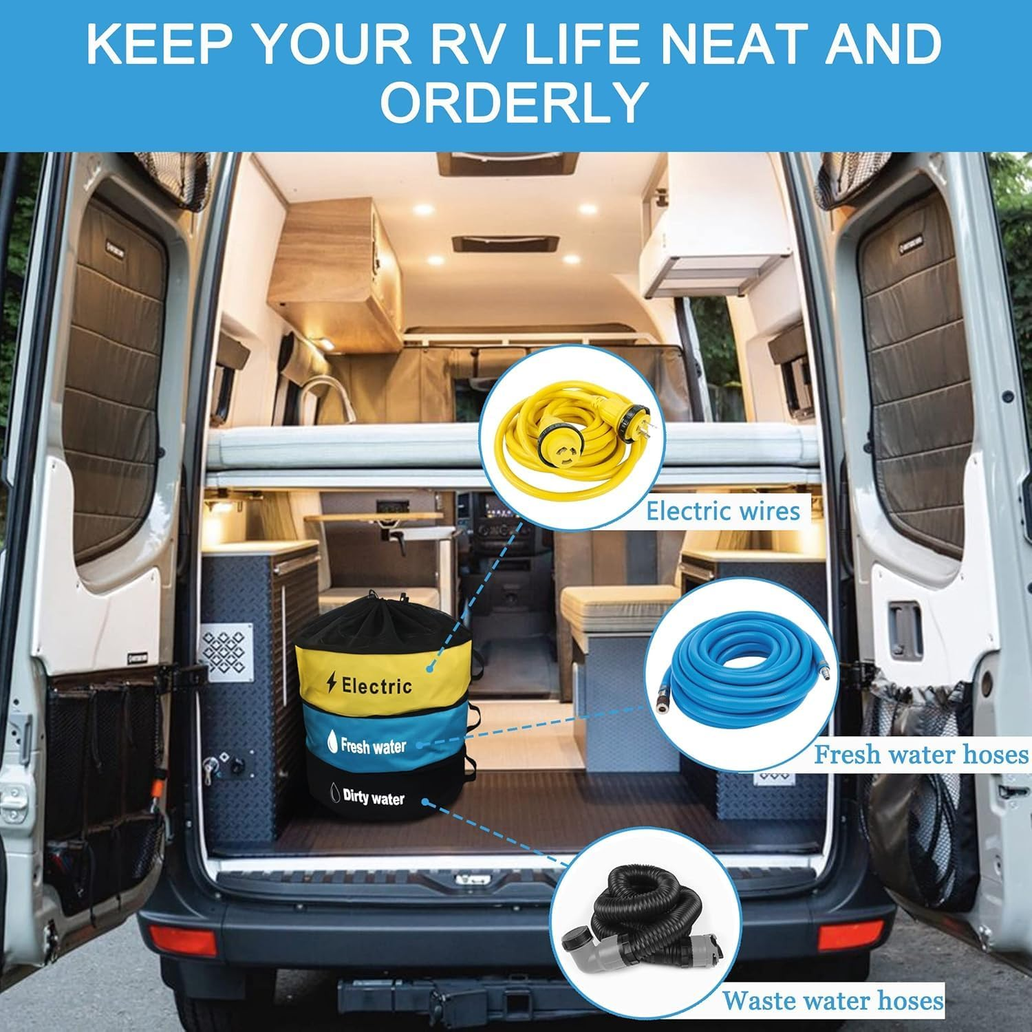 3-Pack Waterproof RV Hose Storage Bags, 18In Sewer Hose Organizer RV Accessories Storage Bag, Utility Bag for Fresh/Black Water Hoses Electrical Cords, Camper Tools Accessory