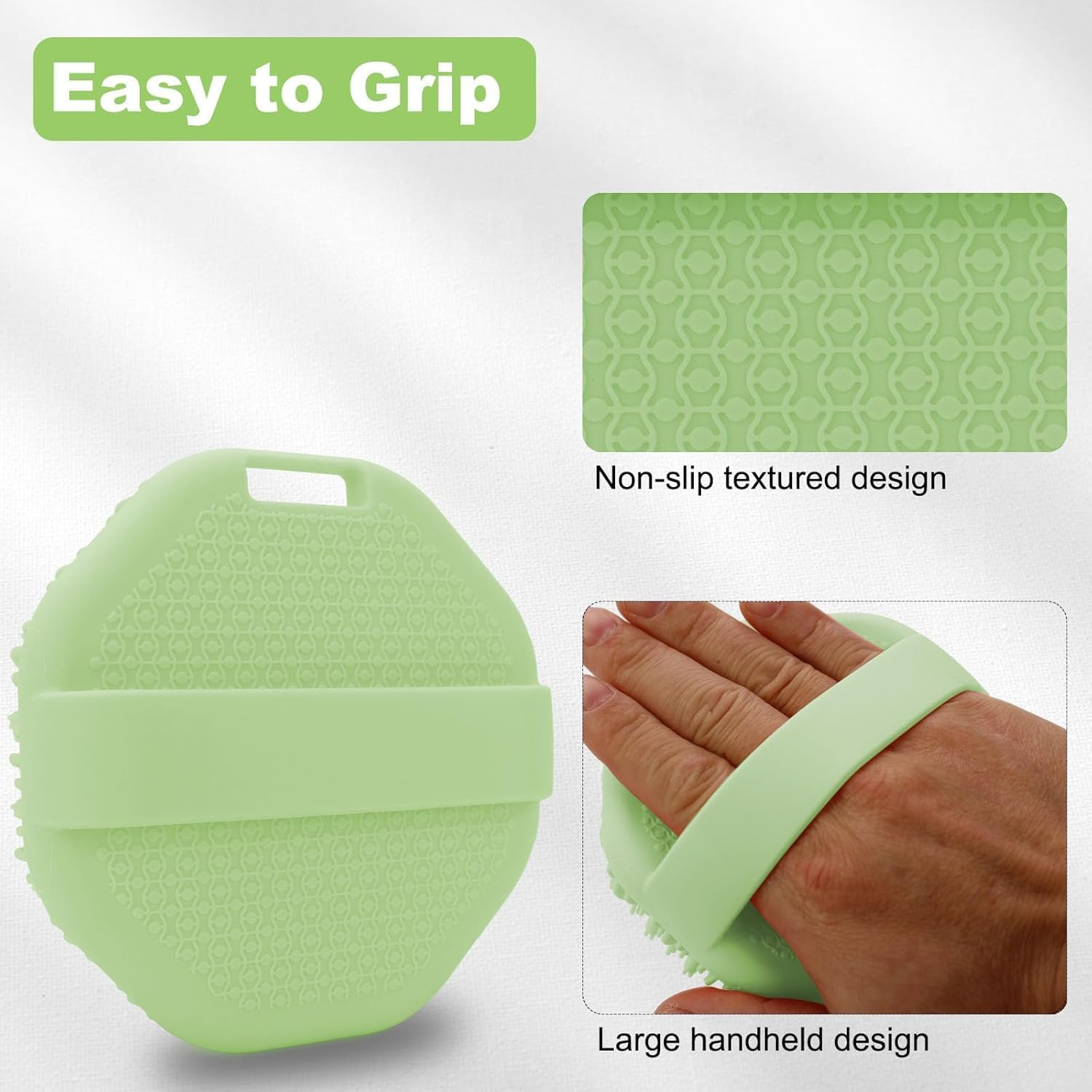 Silicone Body Scrubber, Exfoliating Body Scrubber for All Skin Types, Handheld Shower Brush with Rich Lathering and Easy Cleaning (Green)