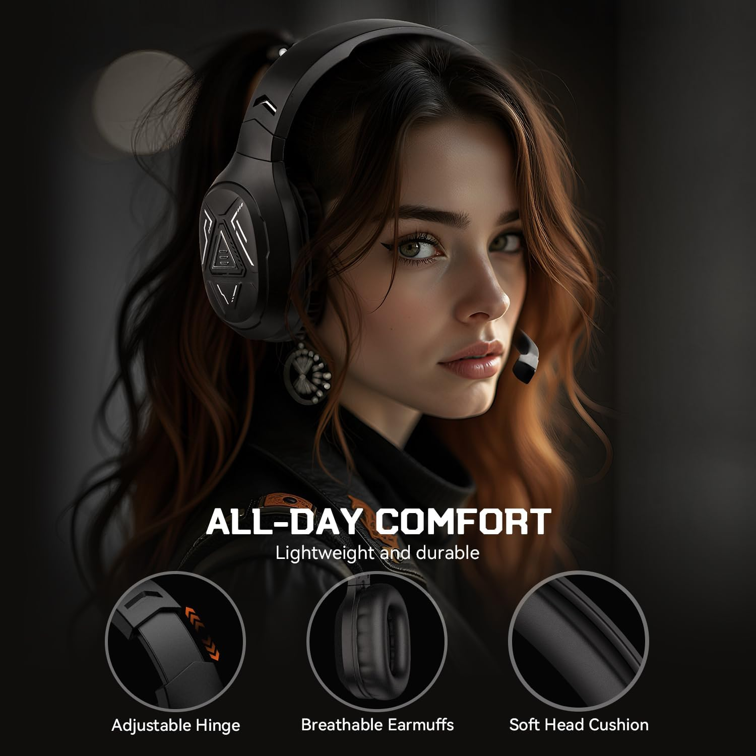 EKSA 2.4Ghz Wireless Gaming Headset with Noise Canceling Microphone for PS5, PC, PS4 Bluetooth Gaming Headphones with USB & Type-C Connector, 52Hrs Battery PC Headset for Switch, Laptop, Mobile, Mac image number 4