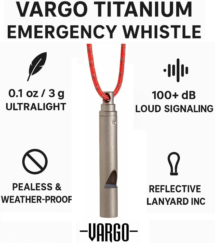 Vargo Titanium Emergency Whistle with Cord