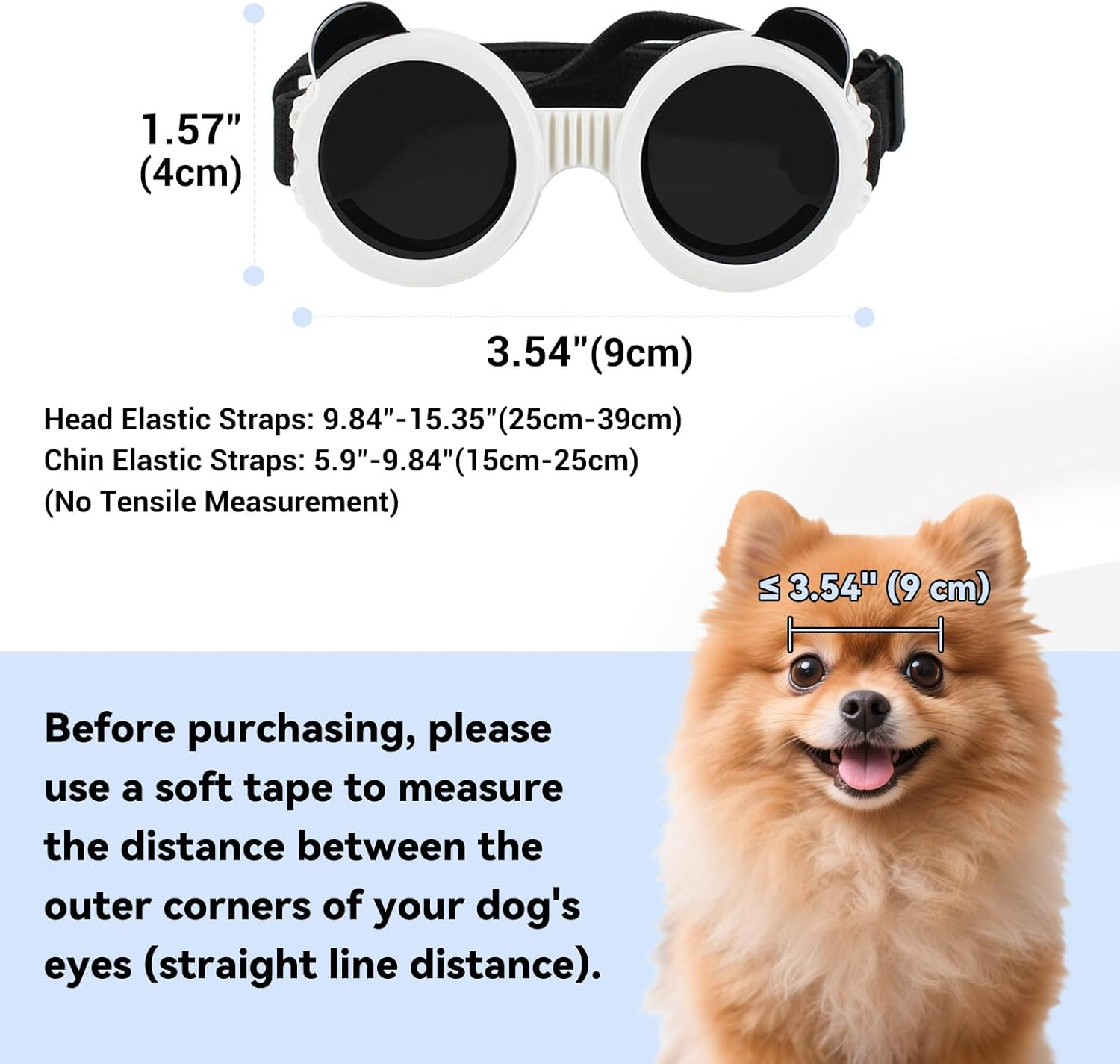 Billionchains Dog Goggles for Small Dog Uv/Wind/Dust Protection Dog Sunglasses for Small Breed with Adjustable Strap - White image number 1