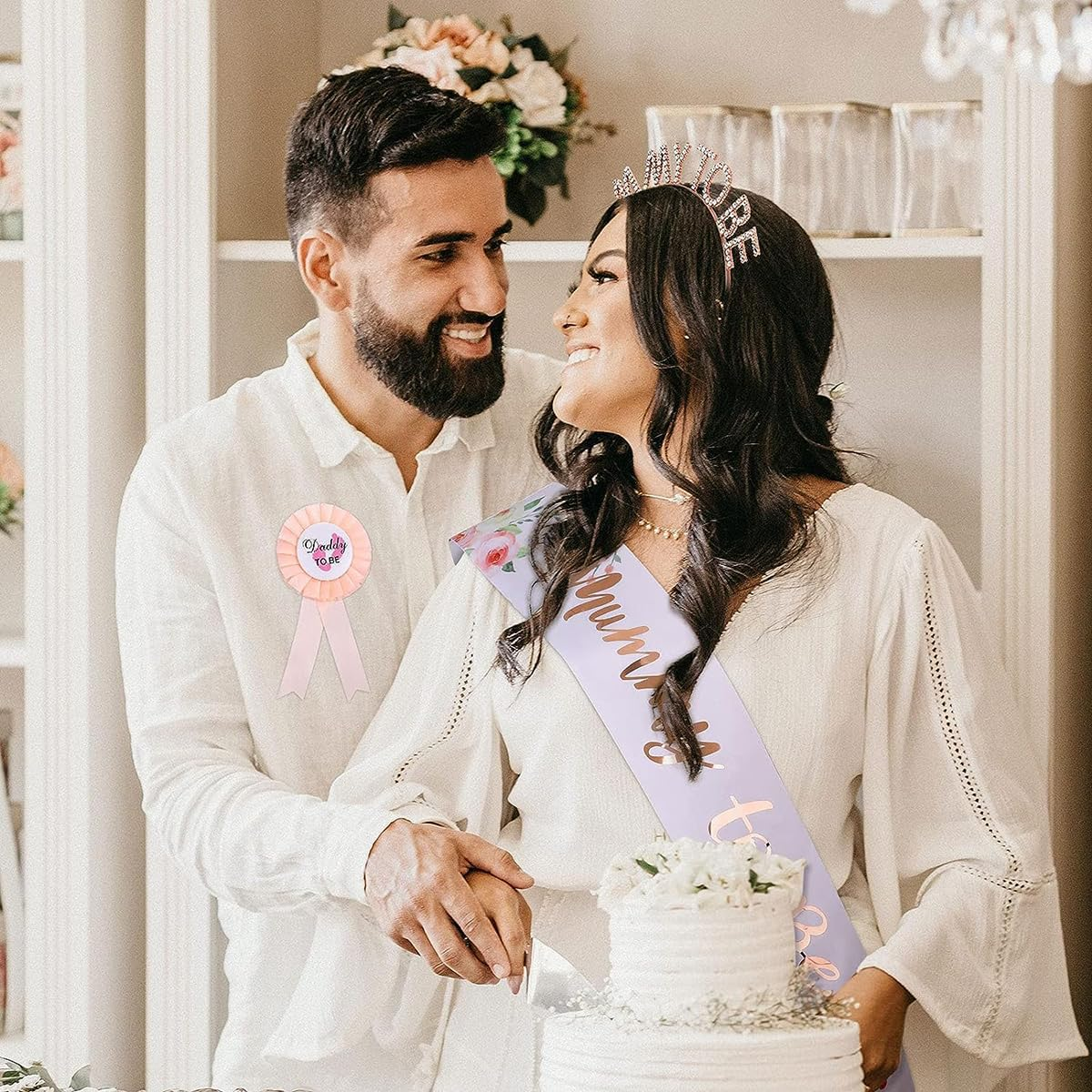 3 Pcs Mummy to Be Sash Set, Baby Shower Sash, Satin, Rhinestone Tiara Crown Headband and Badge, Party Decoration, Maternity Favour Gifts image number 2