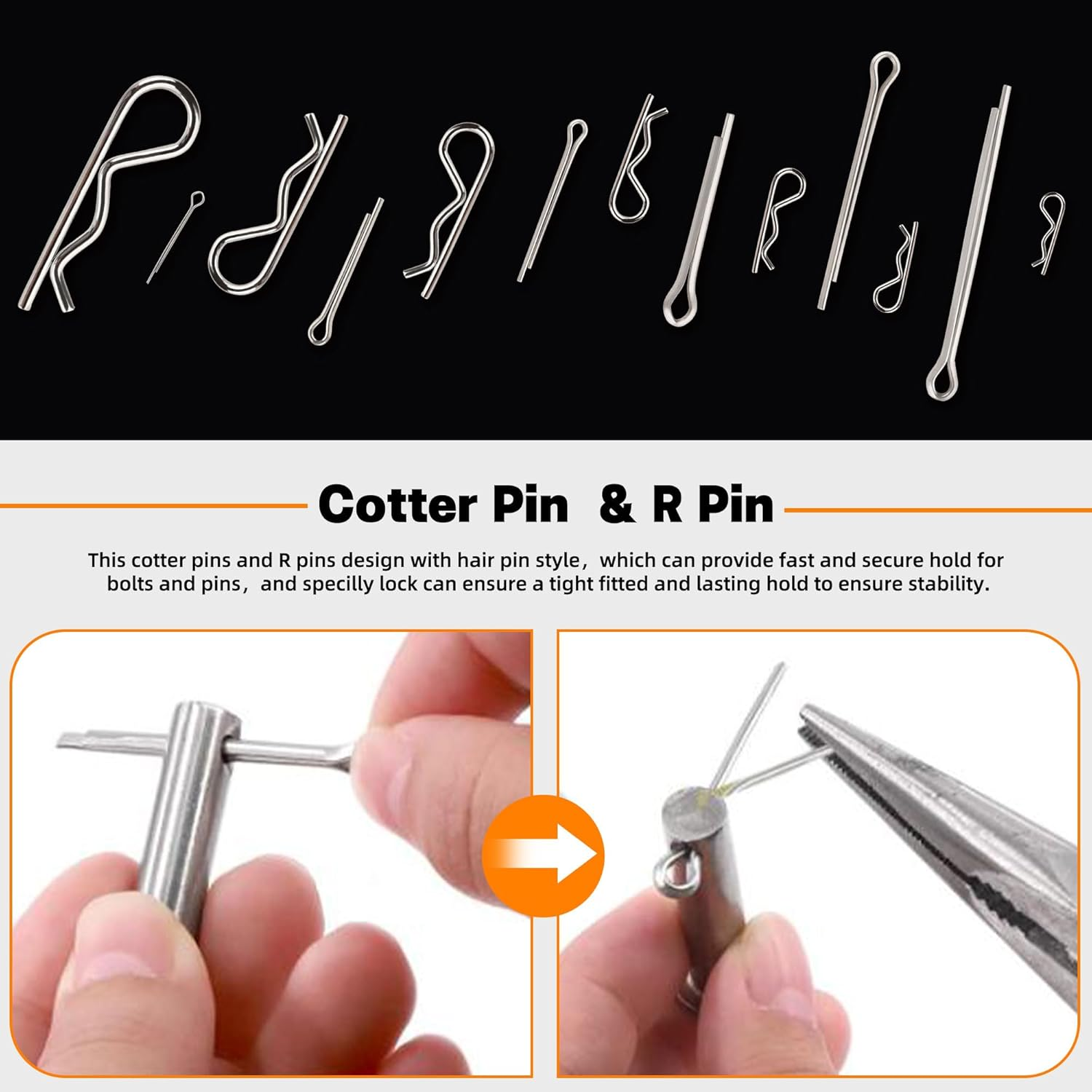 360Pcs Heavy Duty Pin Assortment Kit - Hitch Pins R Clip Pins - Hair Pins- Lynch Pins - PTO Pins - for Trucks Trailers Tractors Mowers 3 Point Accessories, Farm,Lawn,Hitches,And Garden image number 3