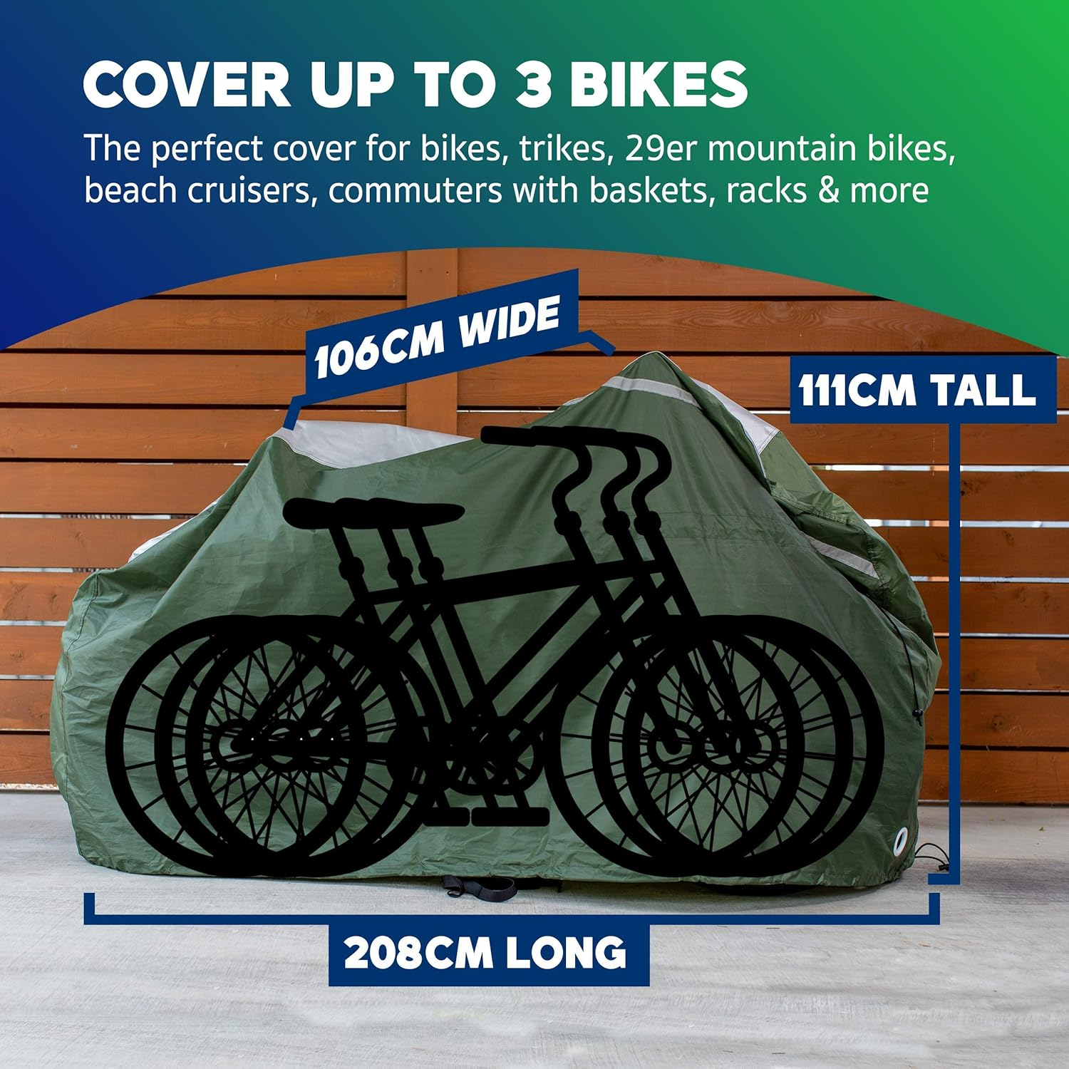 Yardstash Bike Cover &ndash; XXL Reflective Bicycle Covers for outside Storage - Waterproof & Weatherproof Garden Tarp Shelters for Bikes, Trikes, 29Ers, and Electric Bicycles &ndash; Green image number 6