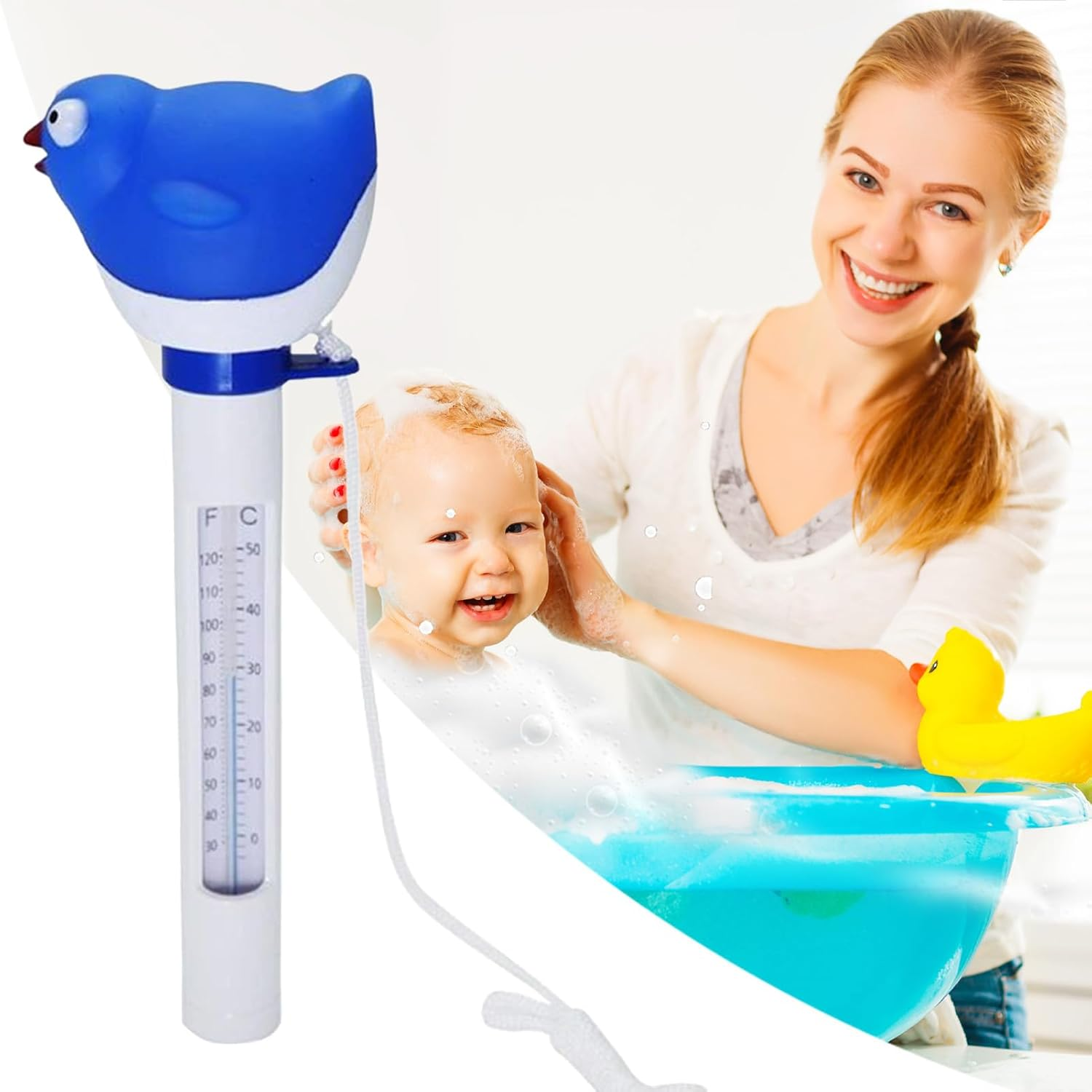 Floating Water Gauge | Baby Floating Hot Water Temperature Meter,Easy Read Portable Monitor with String Waterproof Bathtub Accessories for Swimming Ponds Aquarium
