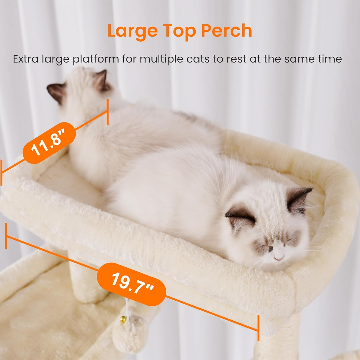 Heybly Tall Cat Tree,78 Inch Multi-Level Cat Tower for Indoor Cats,2 Widened Plush Perches Cat Condo with Scracthing Board and Big Caves,Beige HCT033M image number 2