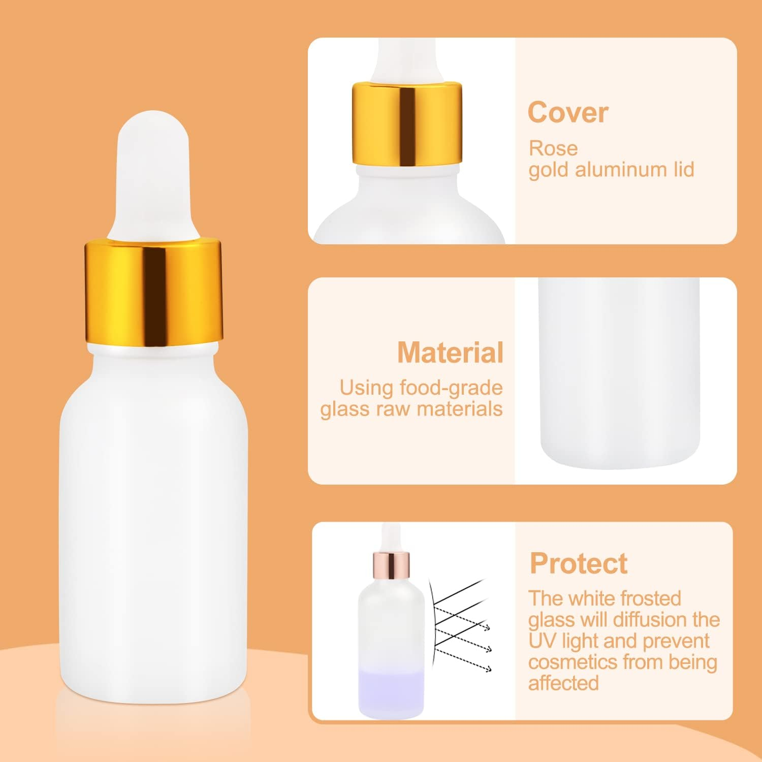 6 Pack Dropper Bottle for Essential Oils, Empty Liquid Holder with Glass Eye Dropper, Golden Caps Travel Perfume Cosmetic Container - Pipette & Funnel Included (15Ml/0.5 Fl Oz) image number 3